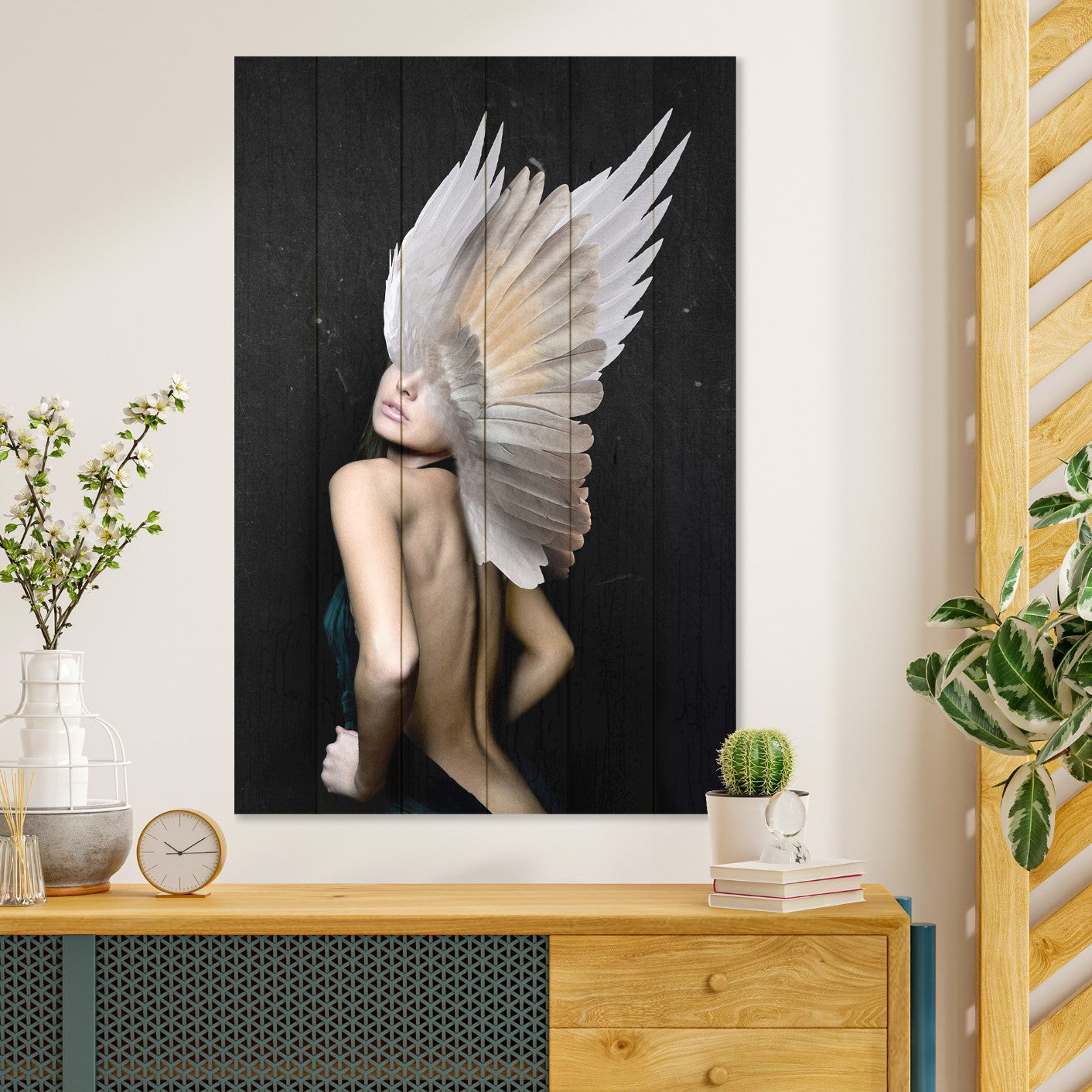 Wood Picture Woman with White Wings