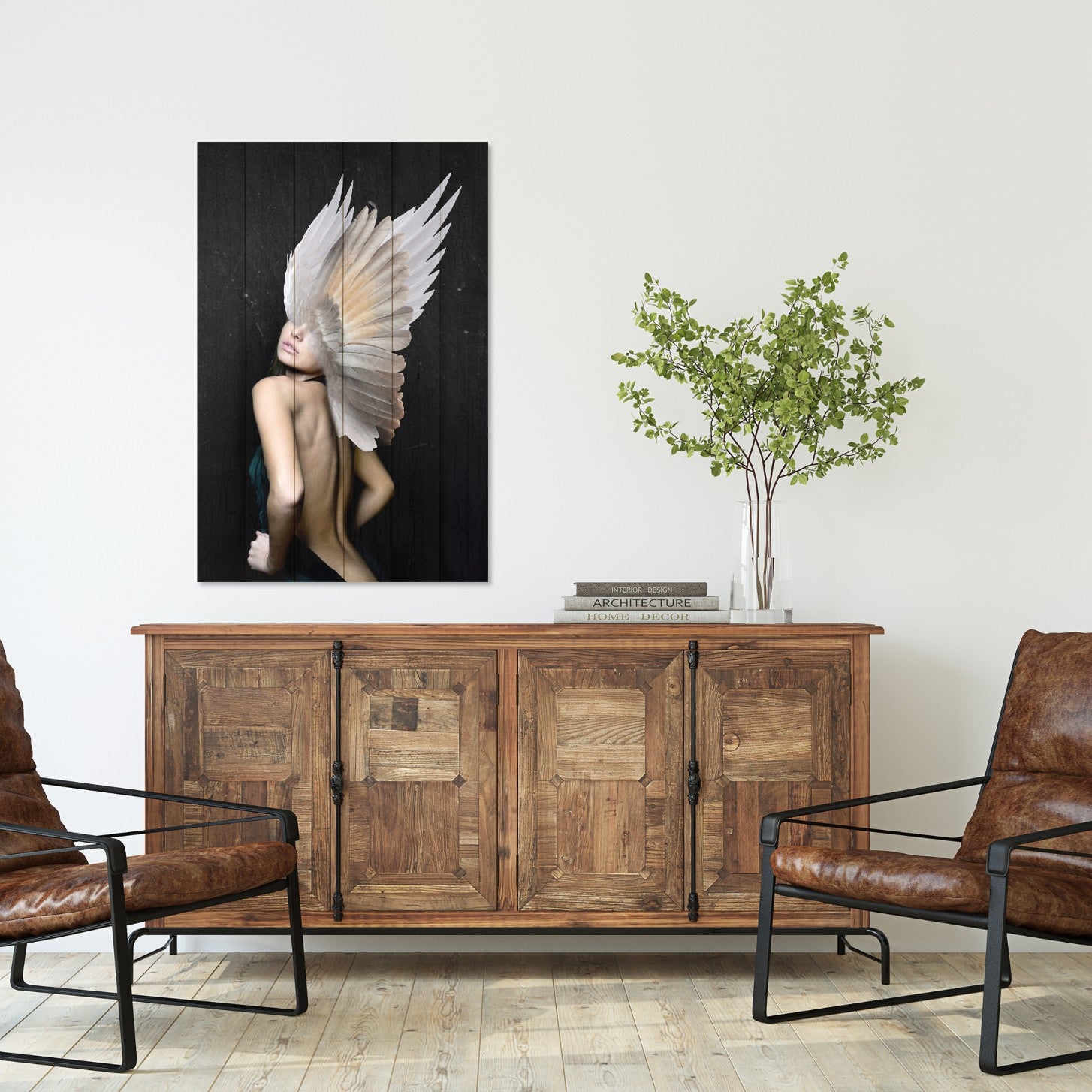Obraz Wood Woman with White Wings-70x90 cm