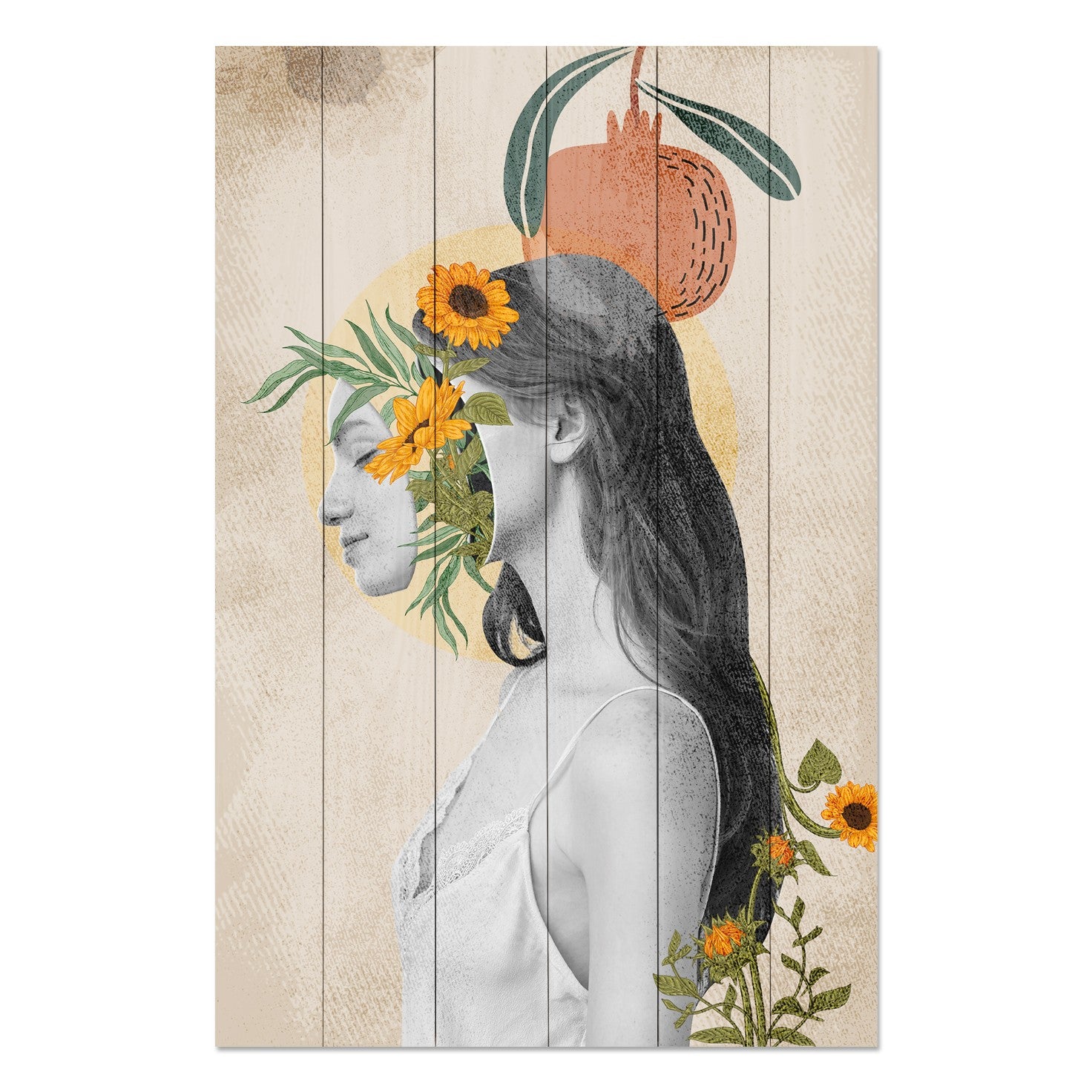 Obraz Wood Woman with Head in Flowers-20x30 cm