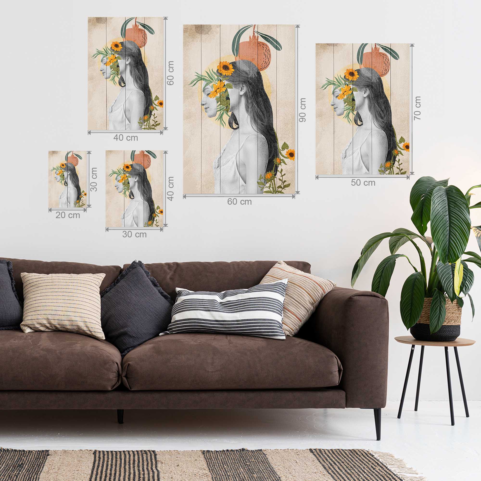 Bild Wood Frau mit Kopf in Blumen-40x60 cm
