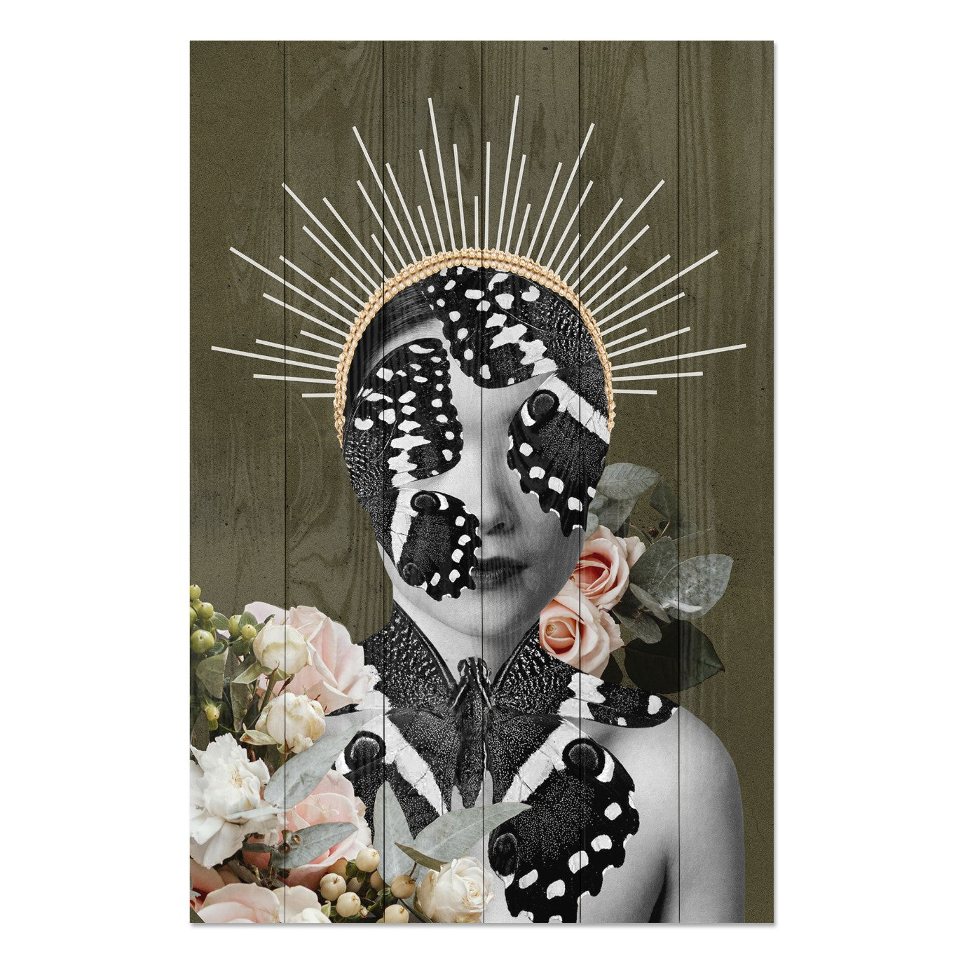Bild Wood Frau mit Schmetterlingsgesicht-40x60 cm