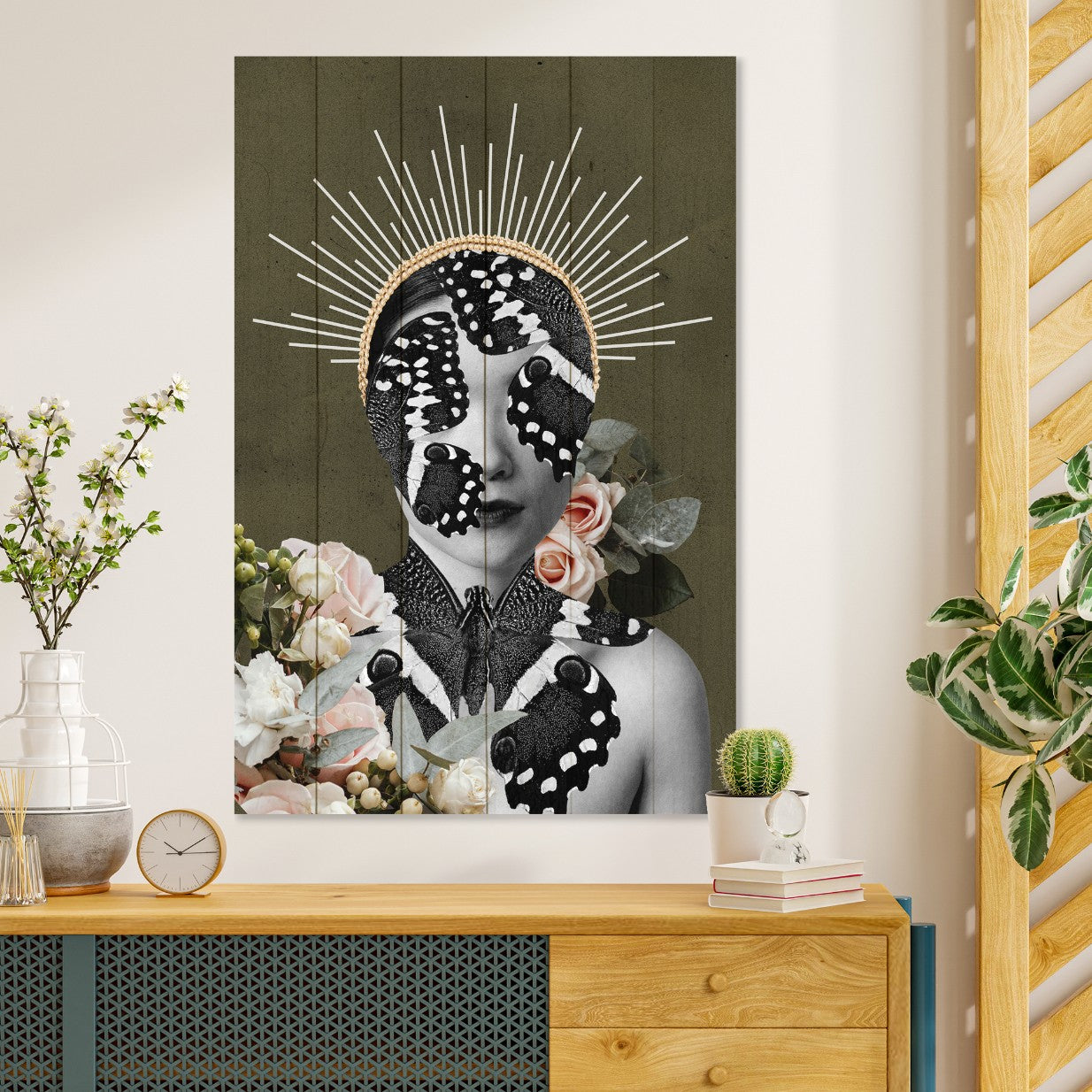 Bild Wood Frau mit Schmetterlingsgesicht-40x60 cm