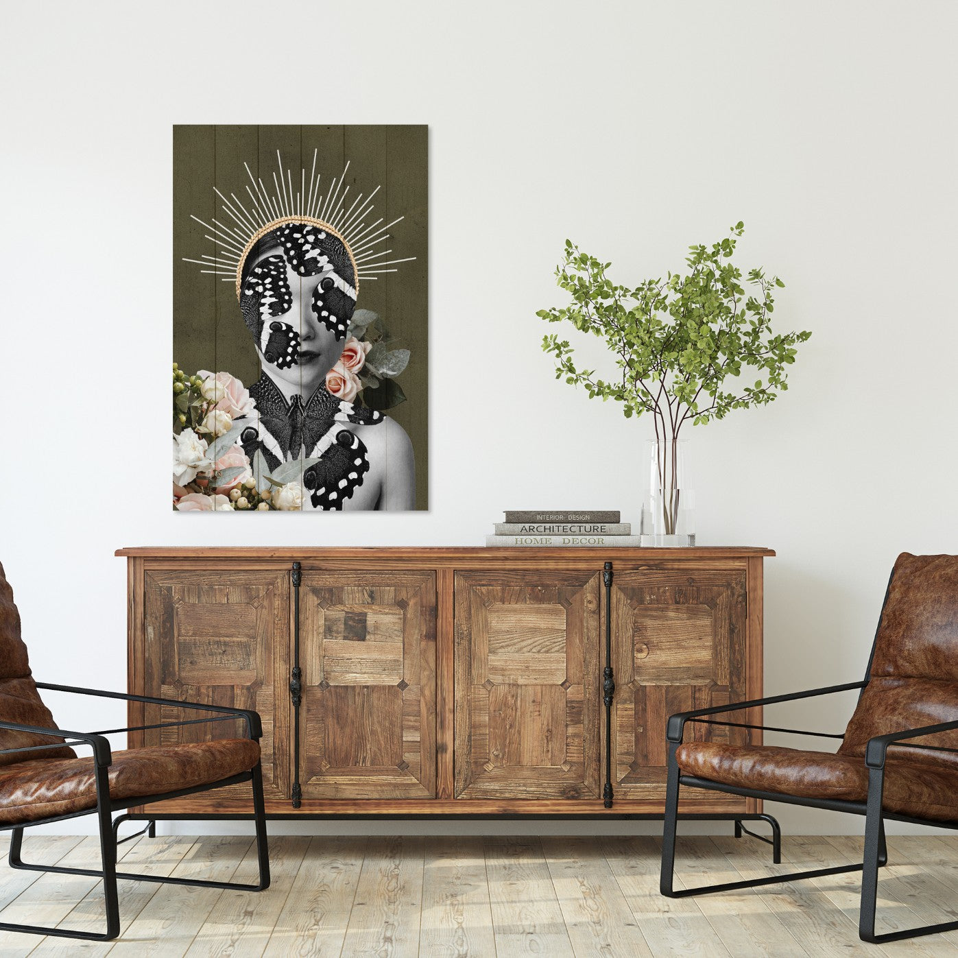 Bild Wood Frau mit Schmetterlingsgesicht-40x60 cm