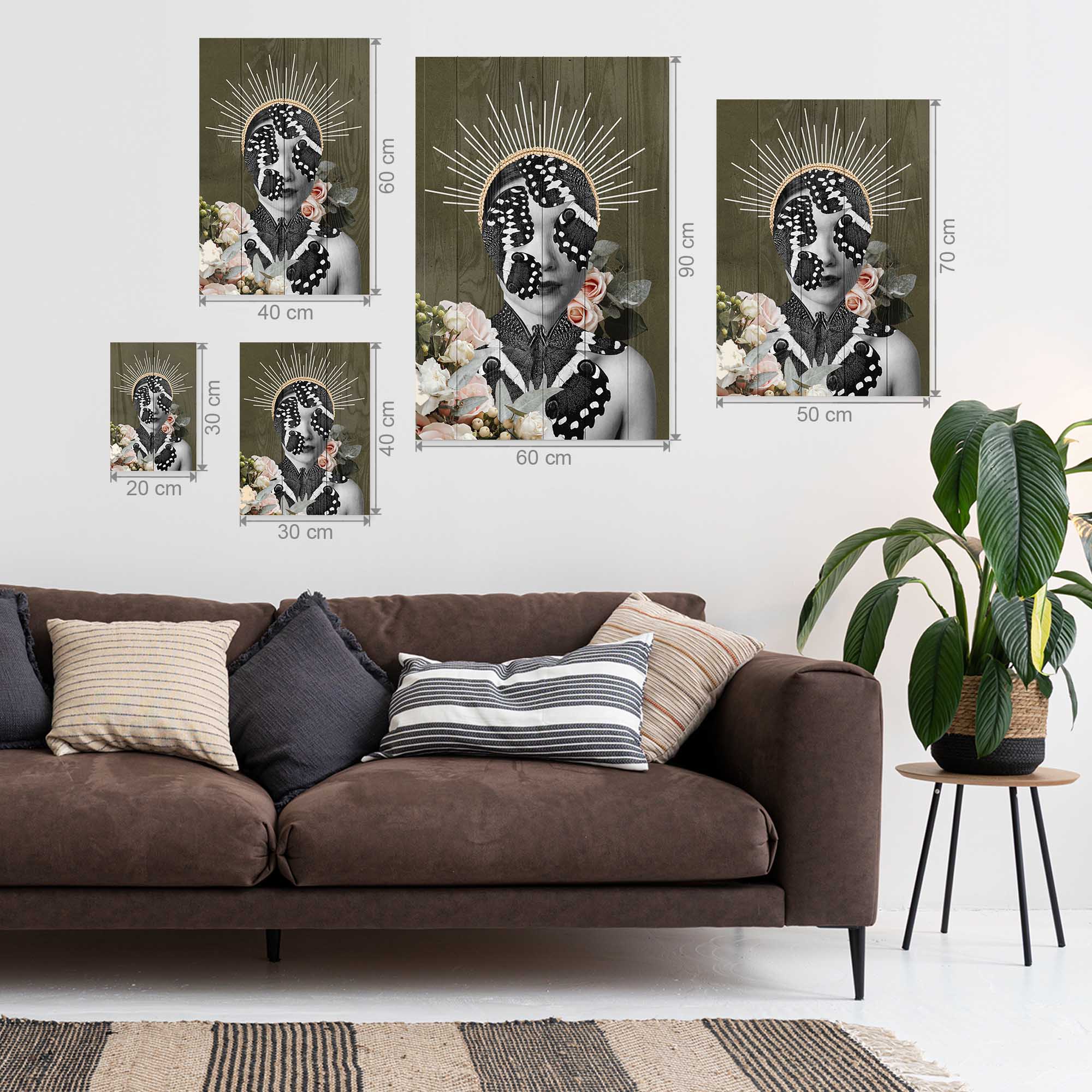 Obraz Wood Žena s motýlím obličejem-70x90 cm