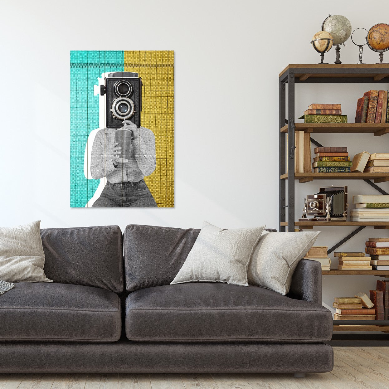 Obraz Wood  Woman with a Vintage Camera-70x90 cm