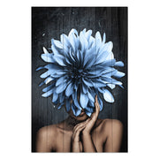 Obraz Wood Žena s velkými modrými květy-40x60 cm