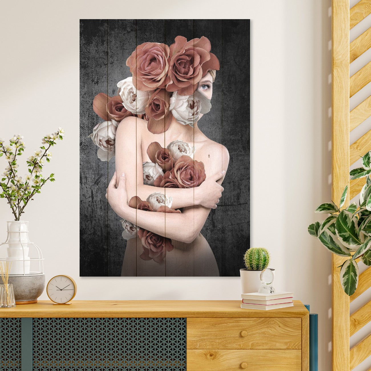 Bild Holz Frau in Blumen-70x90 cm
