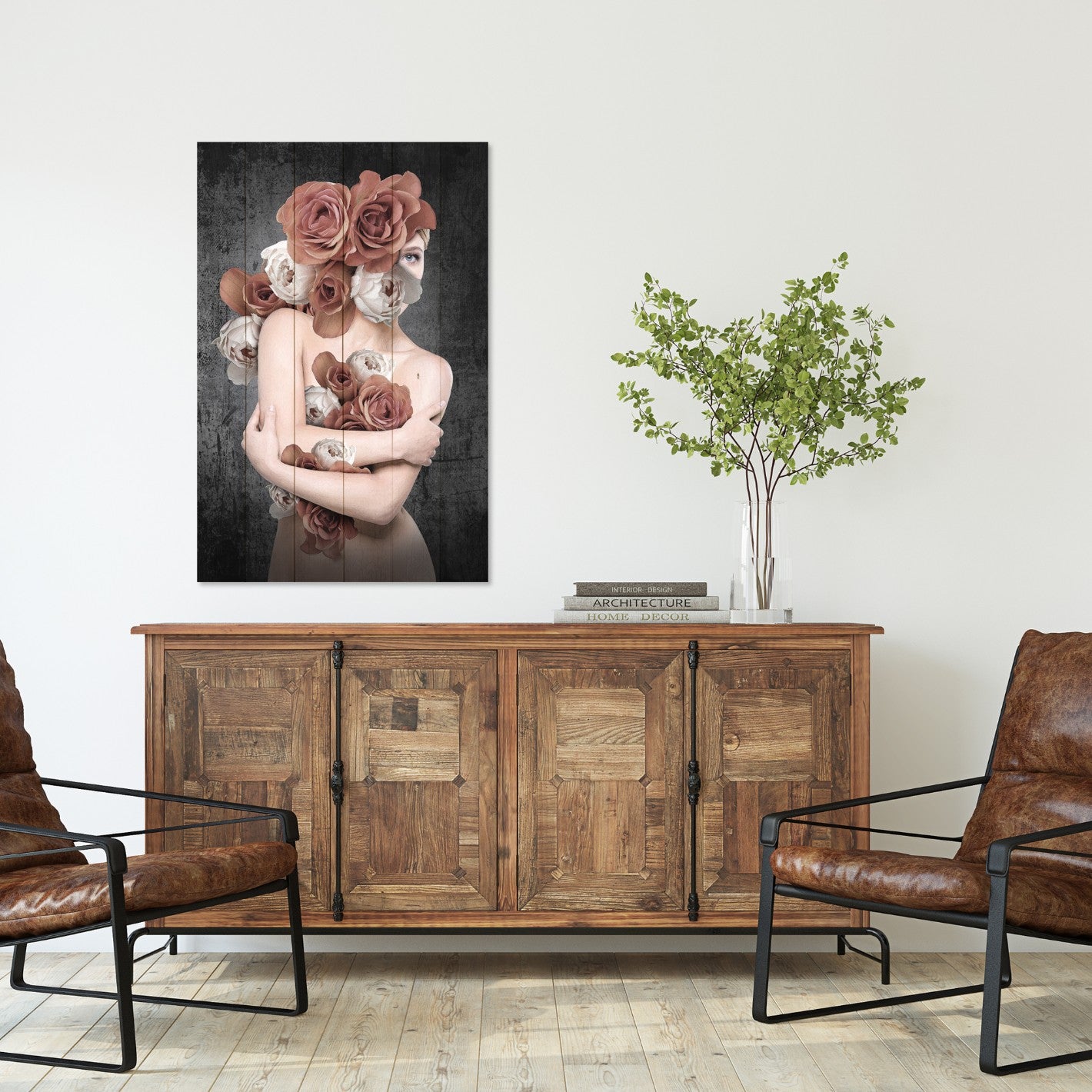 Bild Holz Frau in Blumen-50x70 cm
