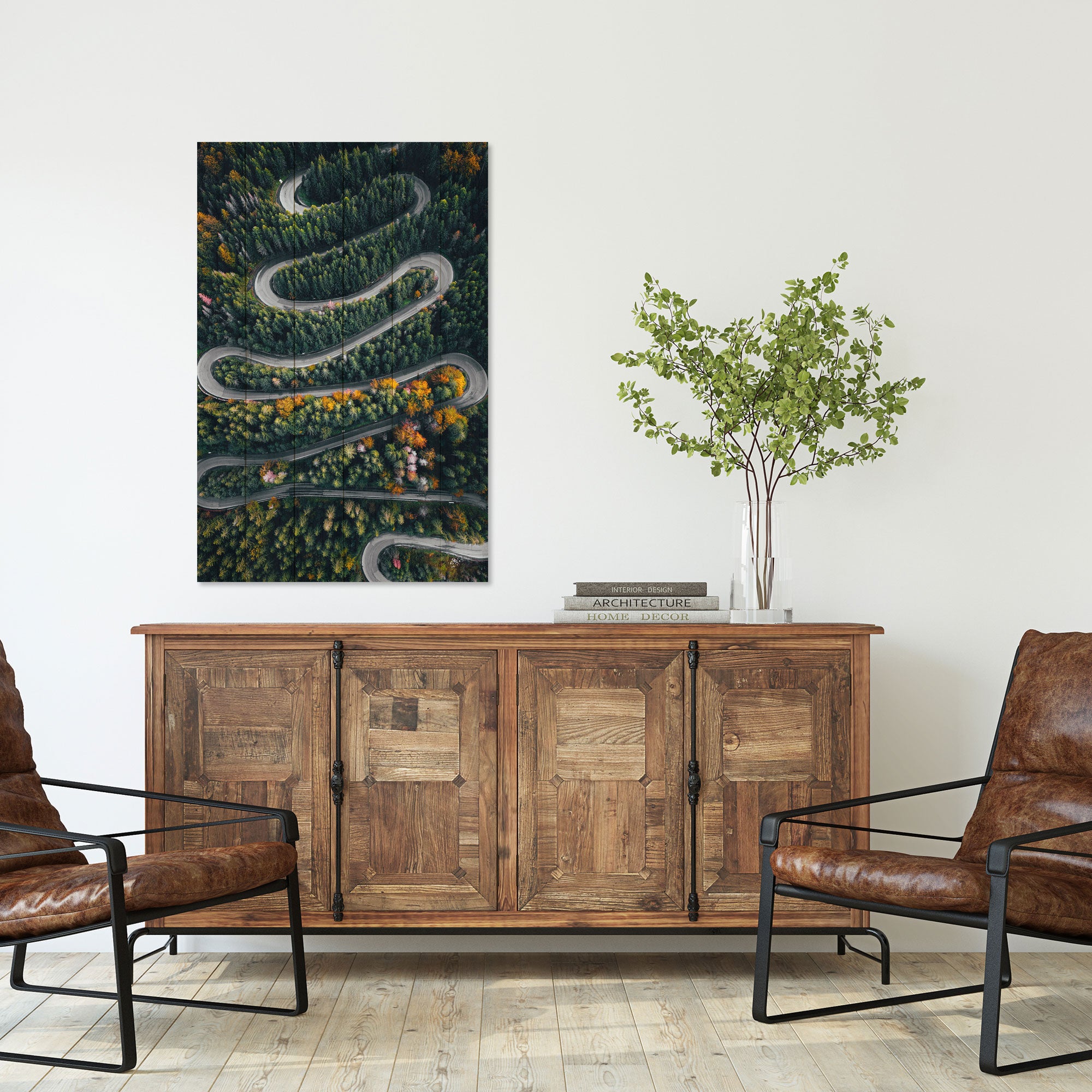 Bild Holz Gewundene Straße durch den Wald-30x40 cm