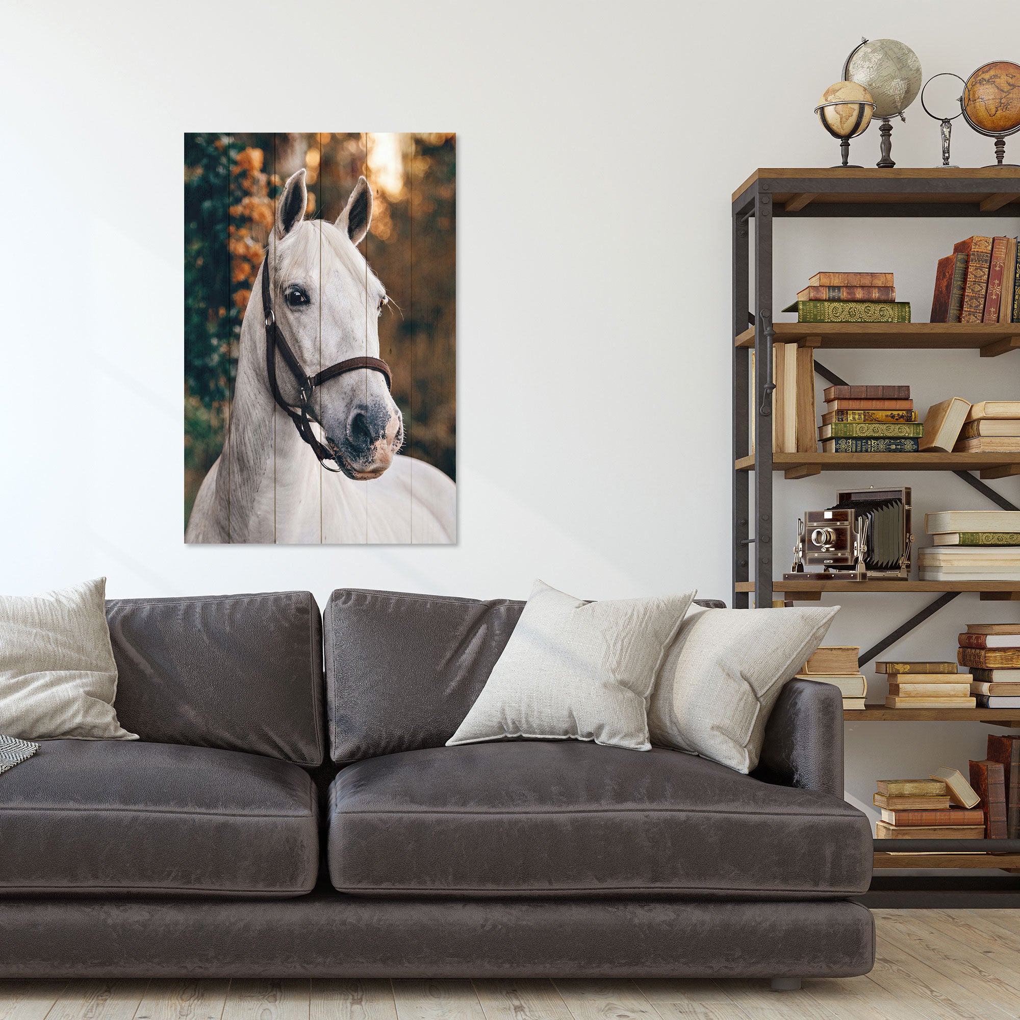 Obraz Wood White Horse-30x40 cm