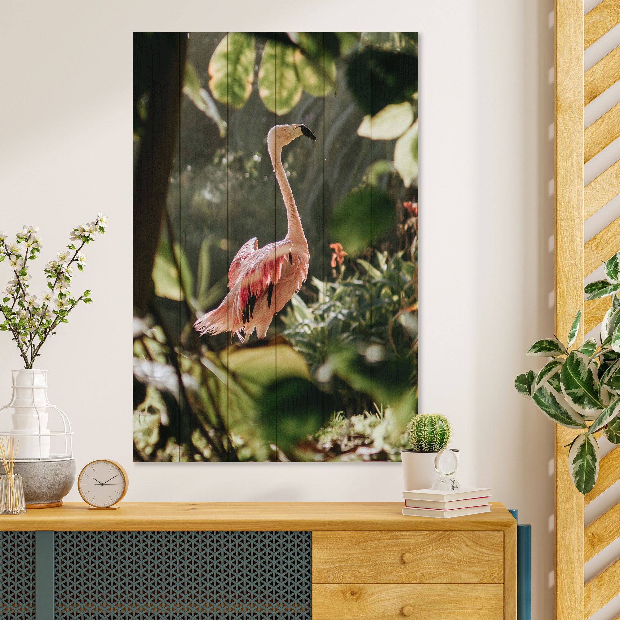 Obraz Wood Tropical Flamingo-50x70 cm