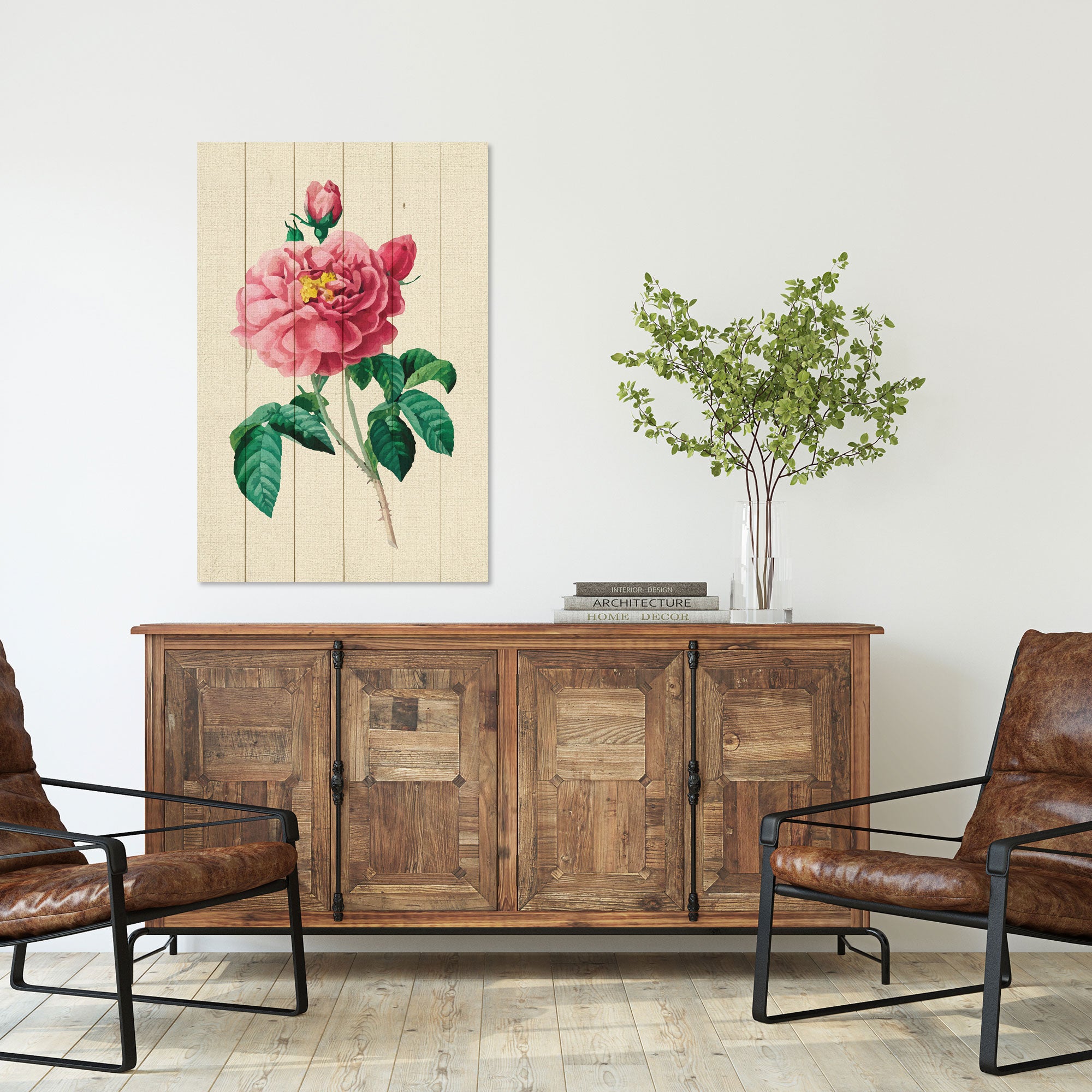 Wood Picture Vintage Pink Flowers-30x30 cm