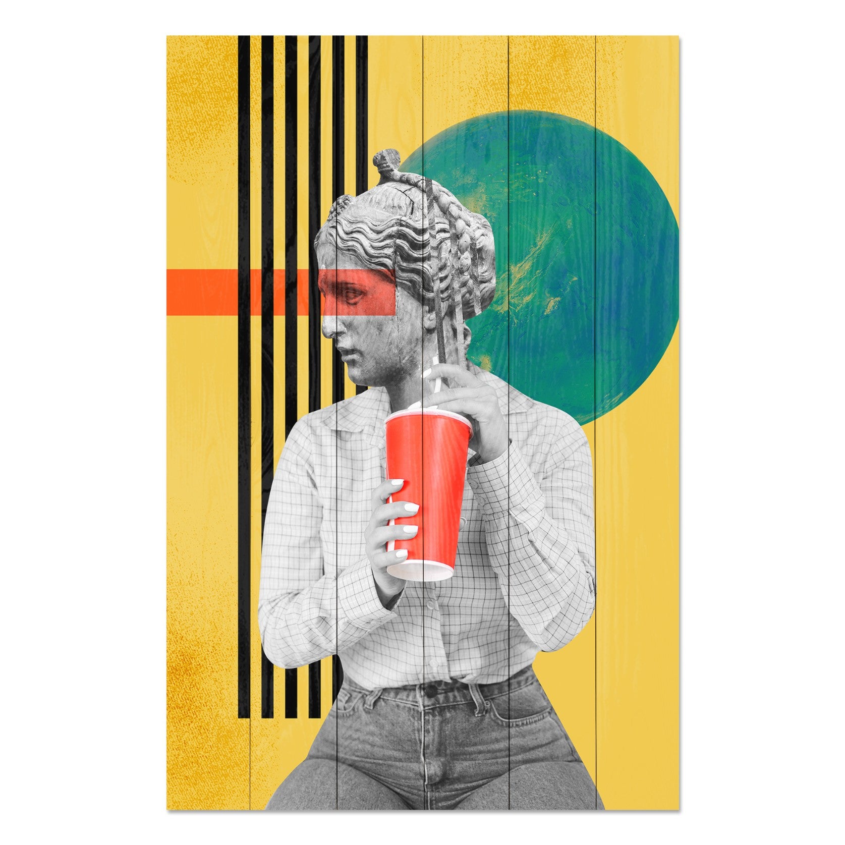 Obraz Wood Vintage Woman with Drink-70x90 cm