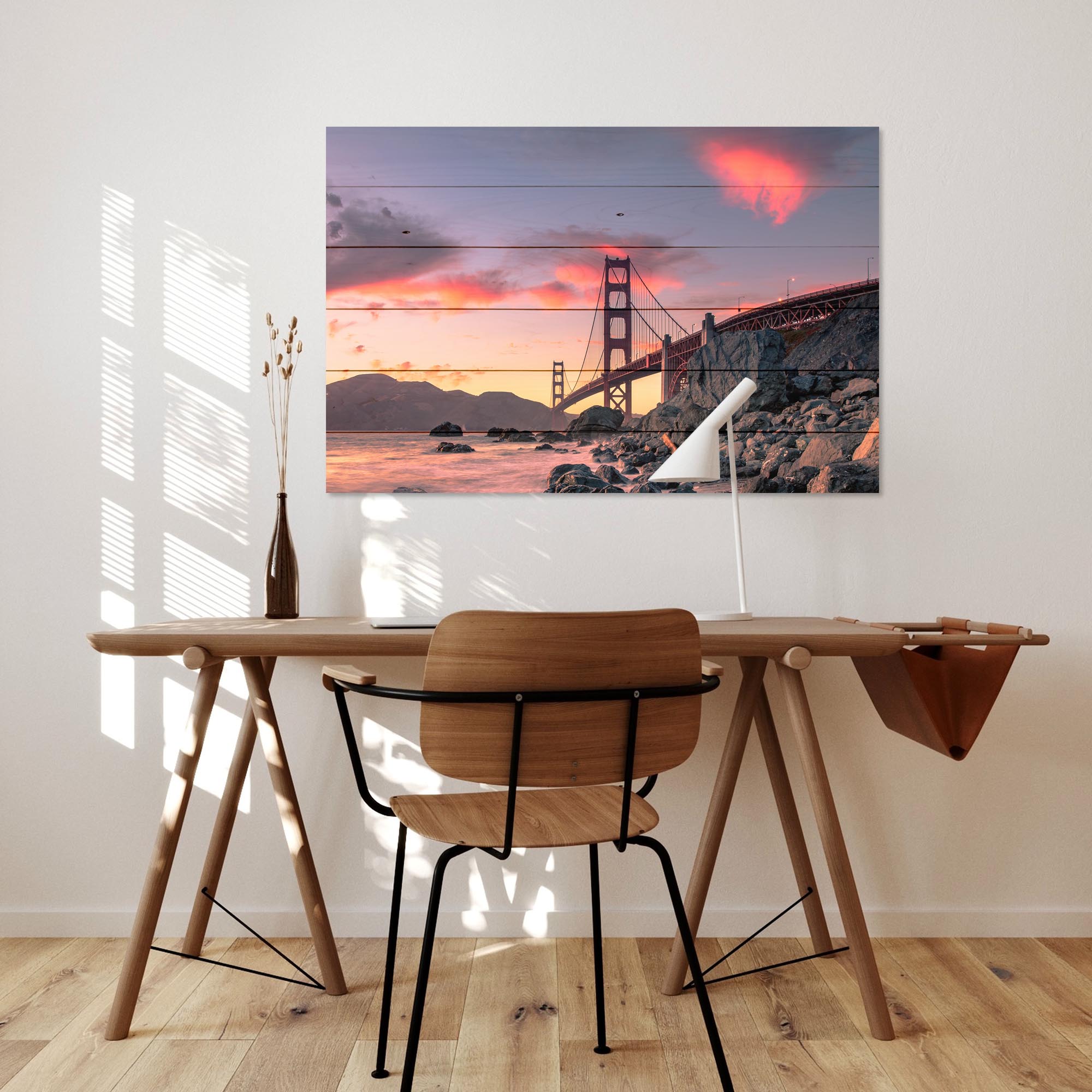 Wood Picture Sunset Over Golden Gate Bridge