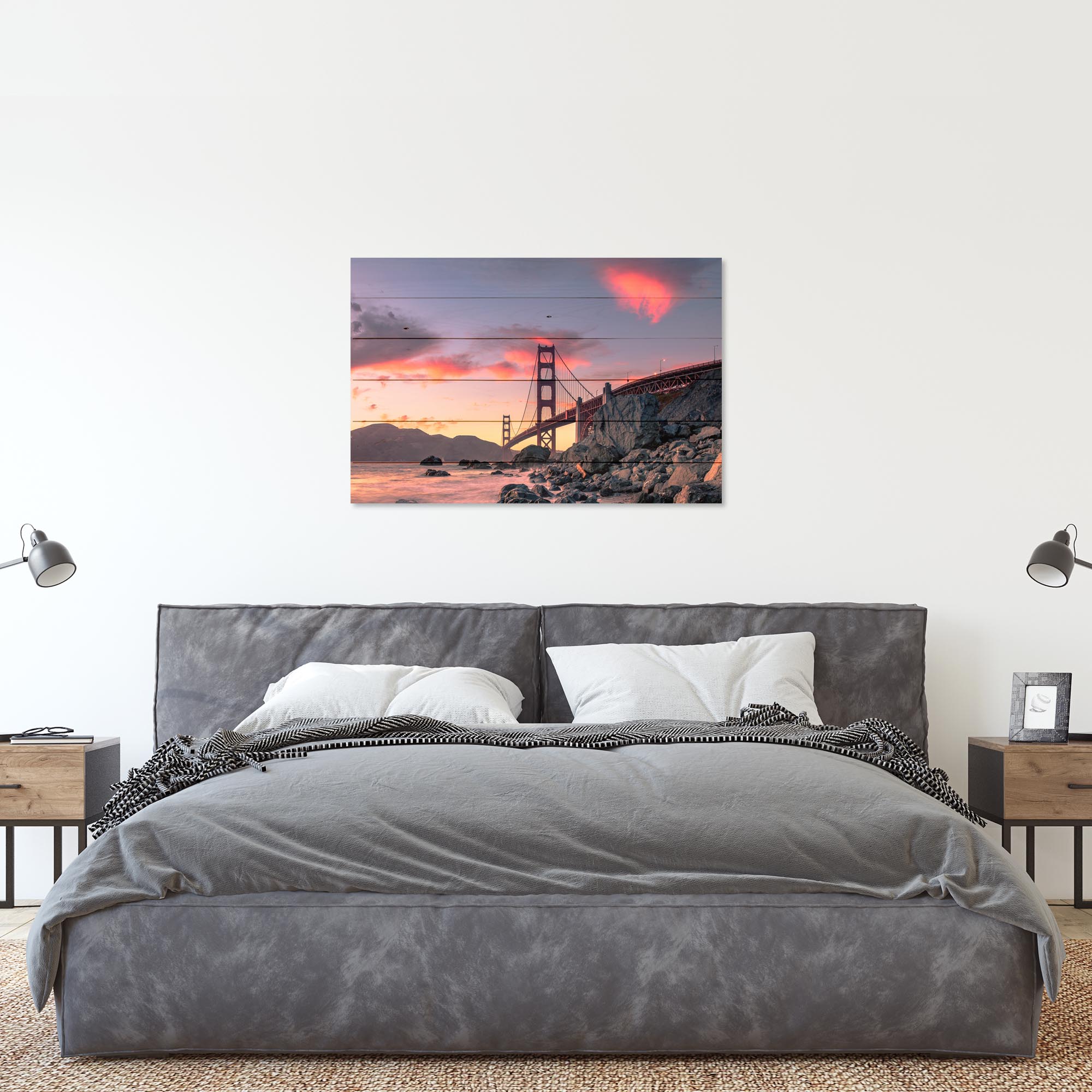 Obraz Wood Sunset Over Golden Gate Bridge-20x30 cm