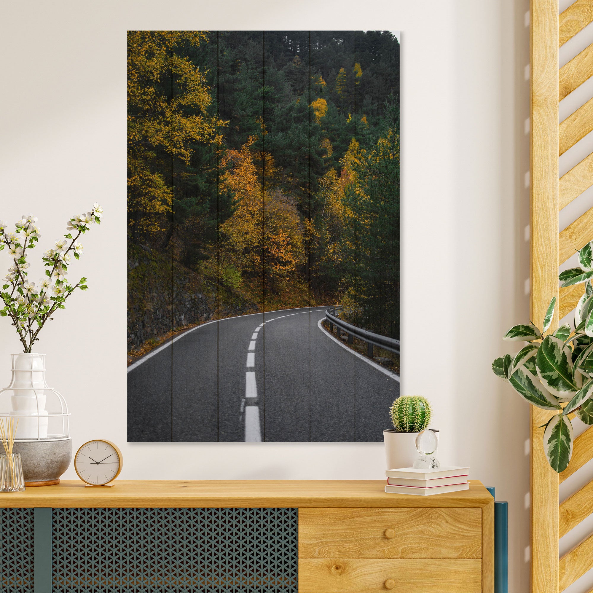 Wood Painting Road through the Forest