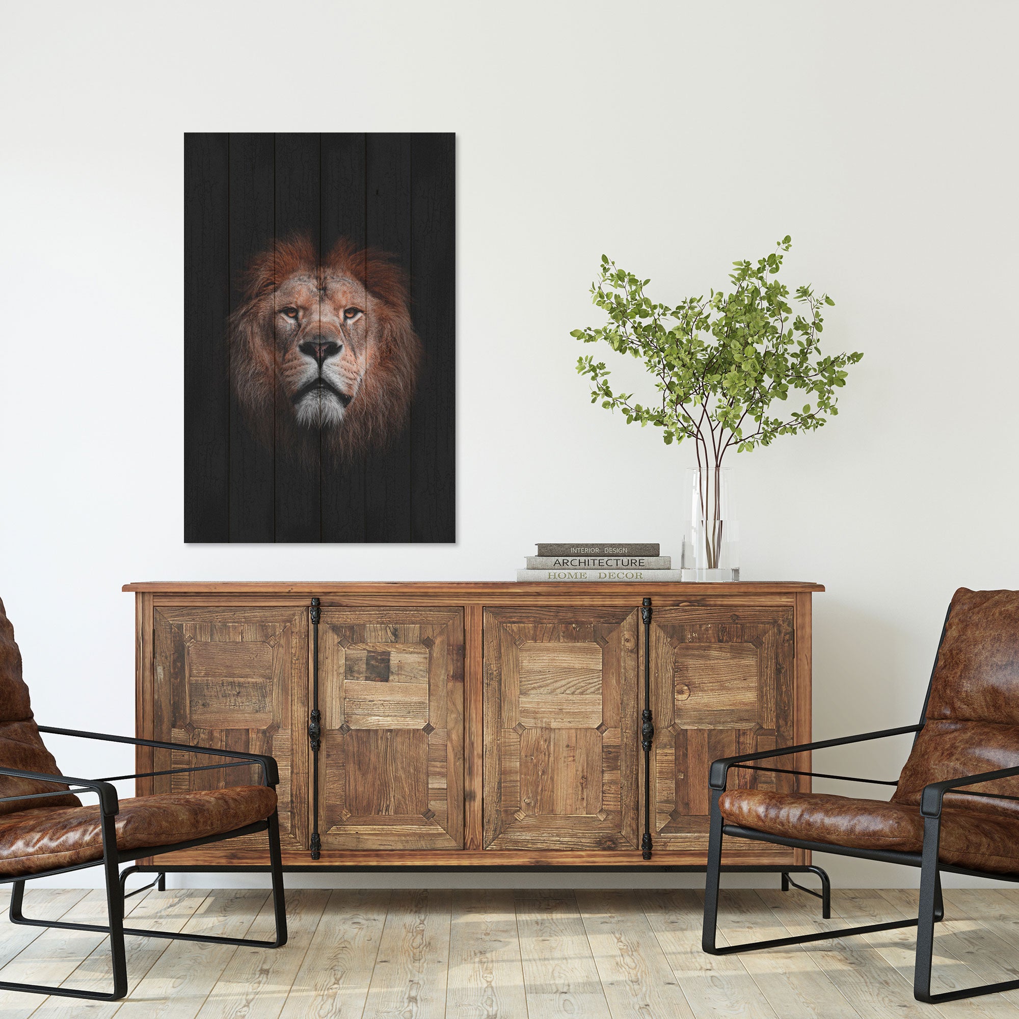 Bild Holz Porträt eines Löwen-30x40 cm