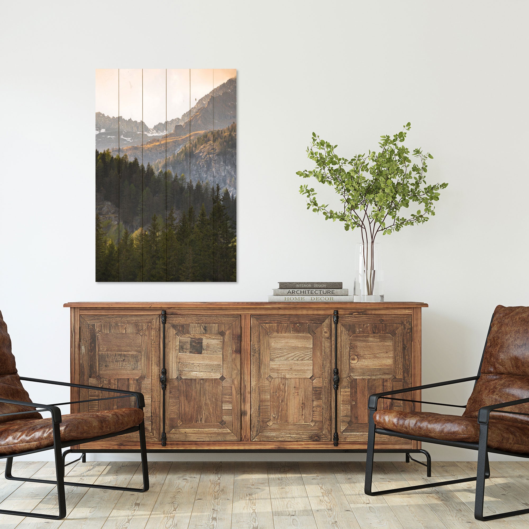 Bild Holz Bäume in den Bergen-70x90 cm