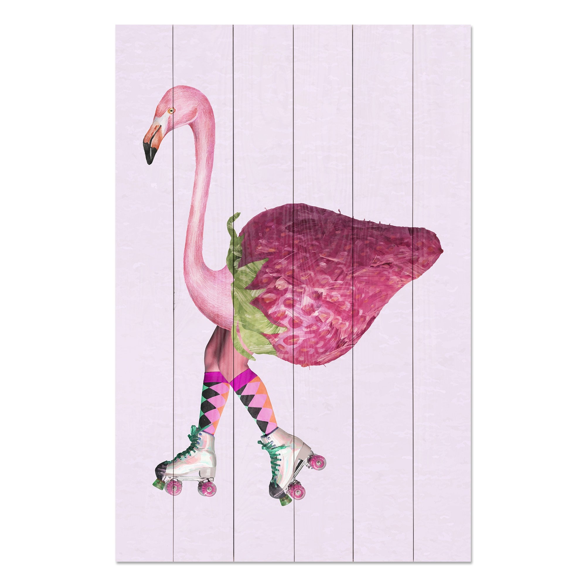 Bild Holz Rosa Flamingo mit Erdbeere-40x60 cm