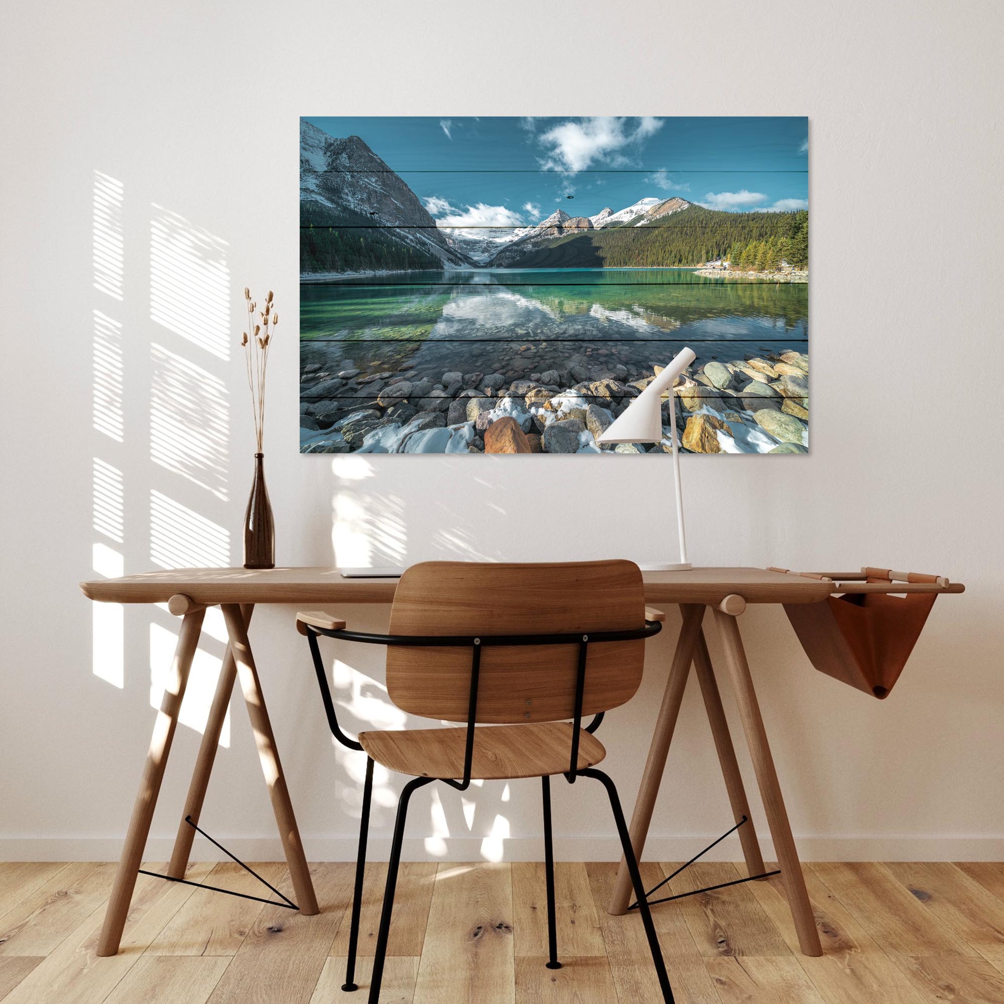 Obraz Wood Turquoise Lake and Mountains