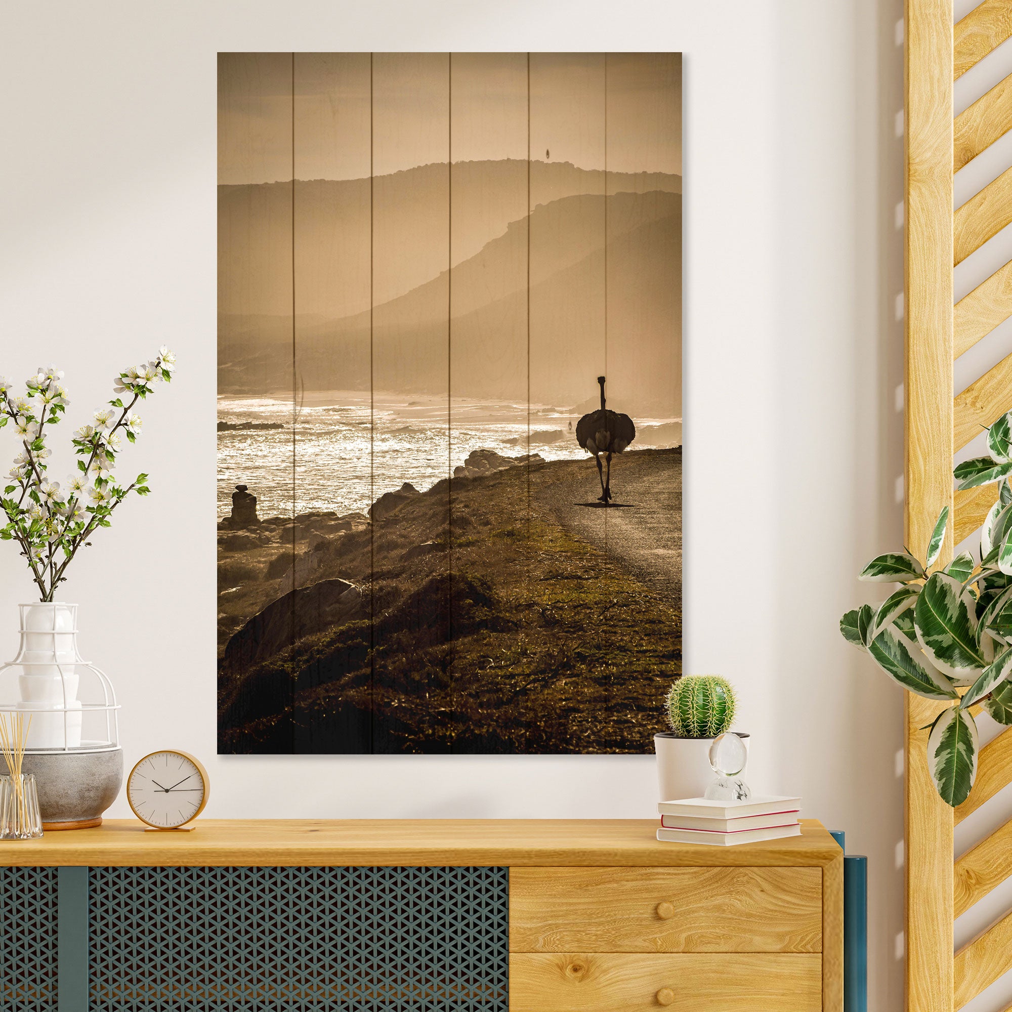 Obraz Wood Pštros na Pobřeží-30x40 cm