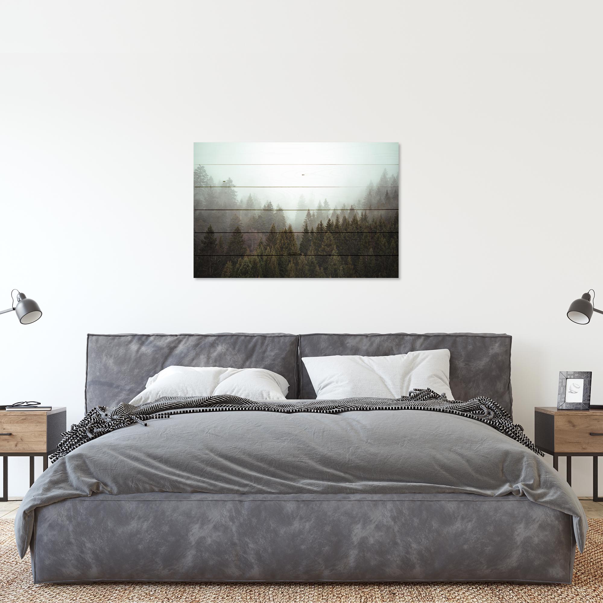 Bild Wood Nebliger Nadelwald-50x70 cm