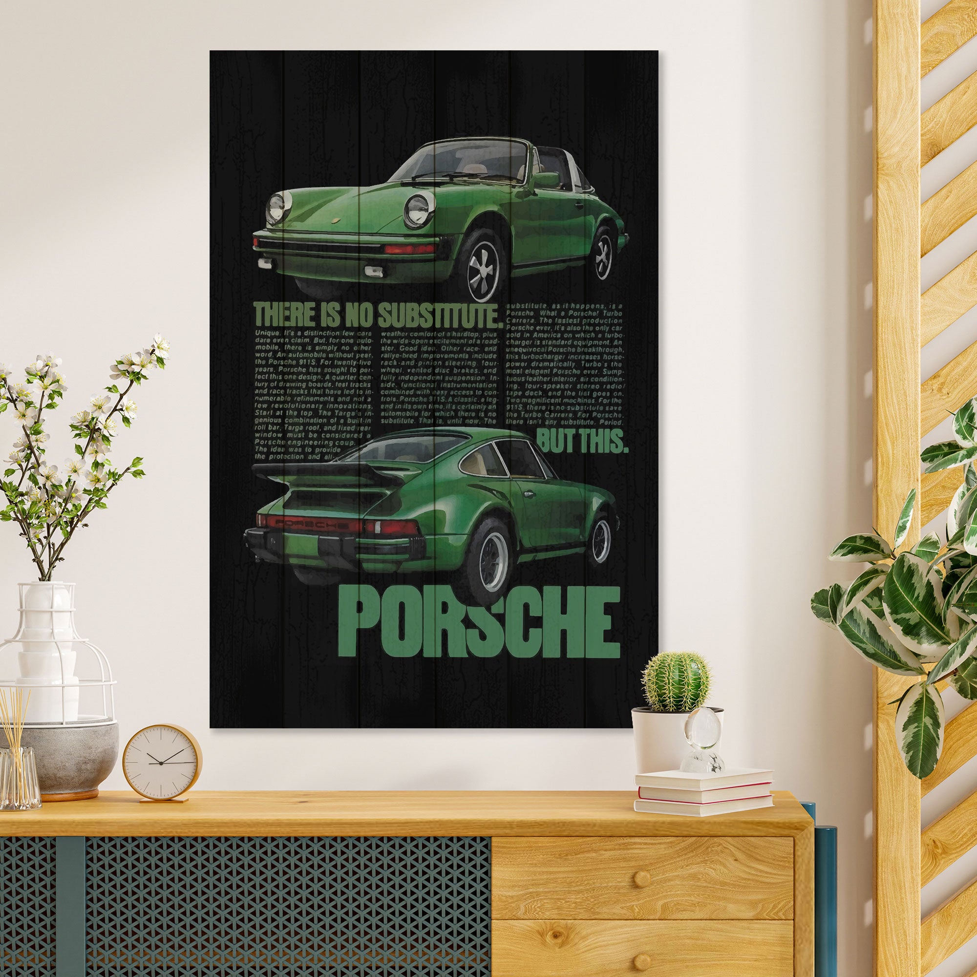 Bild Wood Grüner Porsche-40x60 cm