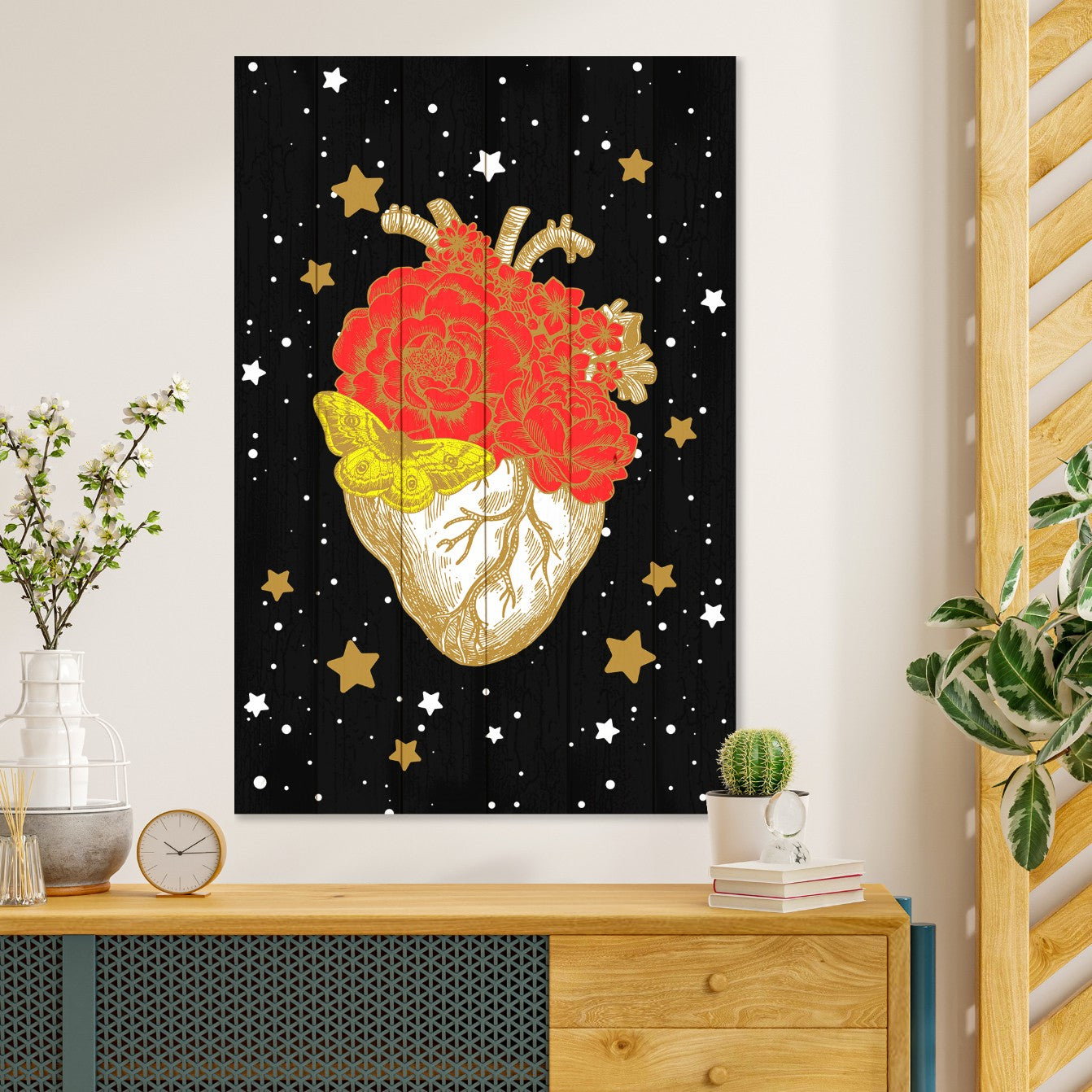 Bild Wood Herz in der Galaxie-30x40 cm