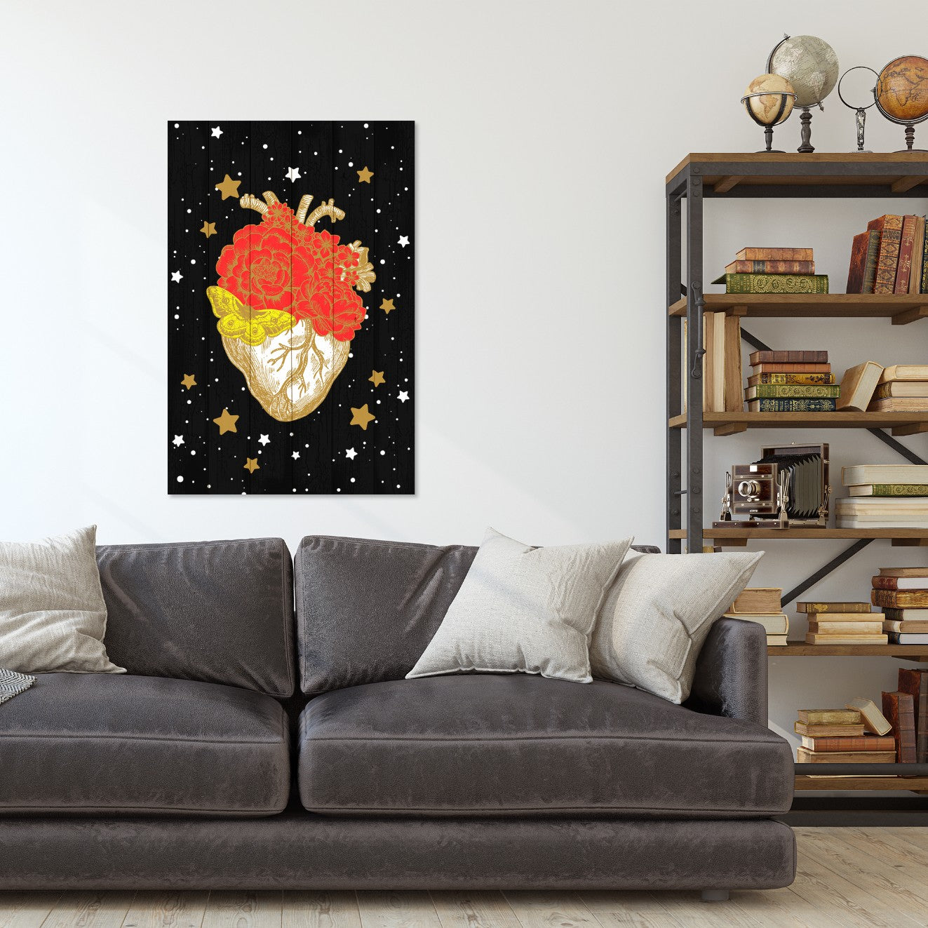 Bild Wood Herz in der Galaxie-70x90 cm