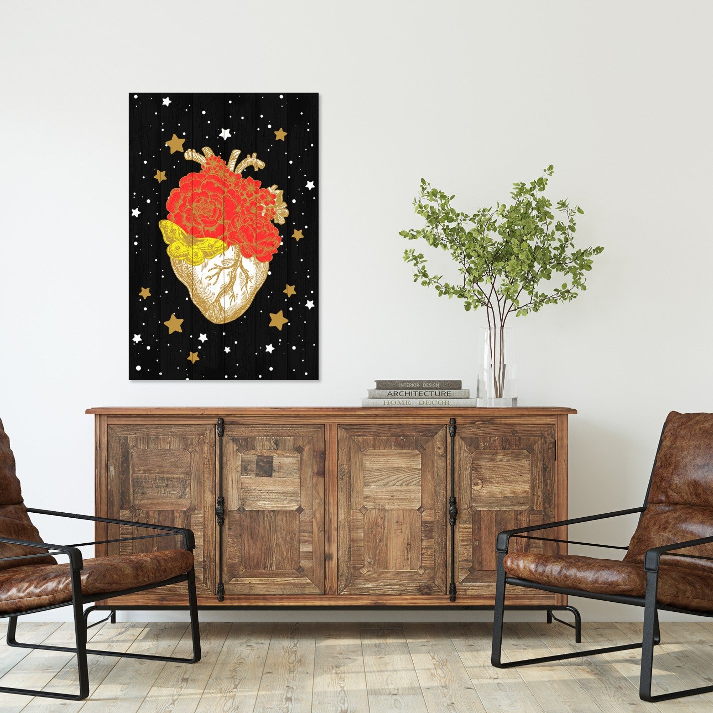 Bild Wood Herz in der Galaxie-70x90 cm