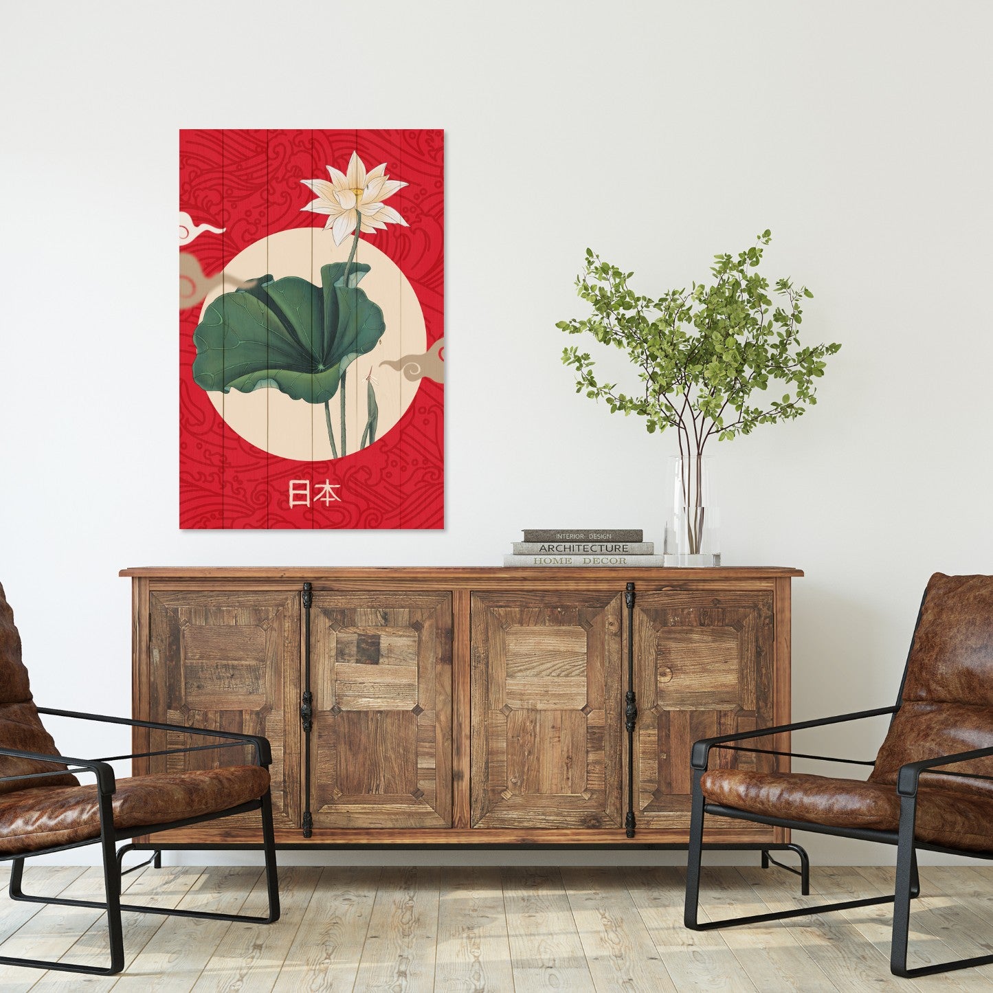 Obraz Wood Japanese Collage Red