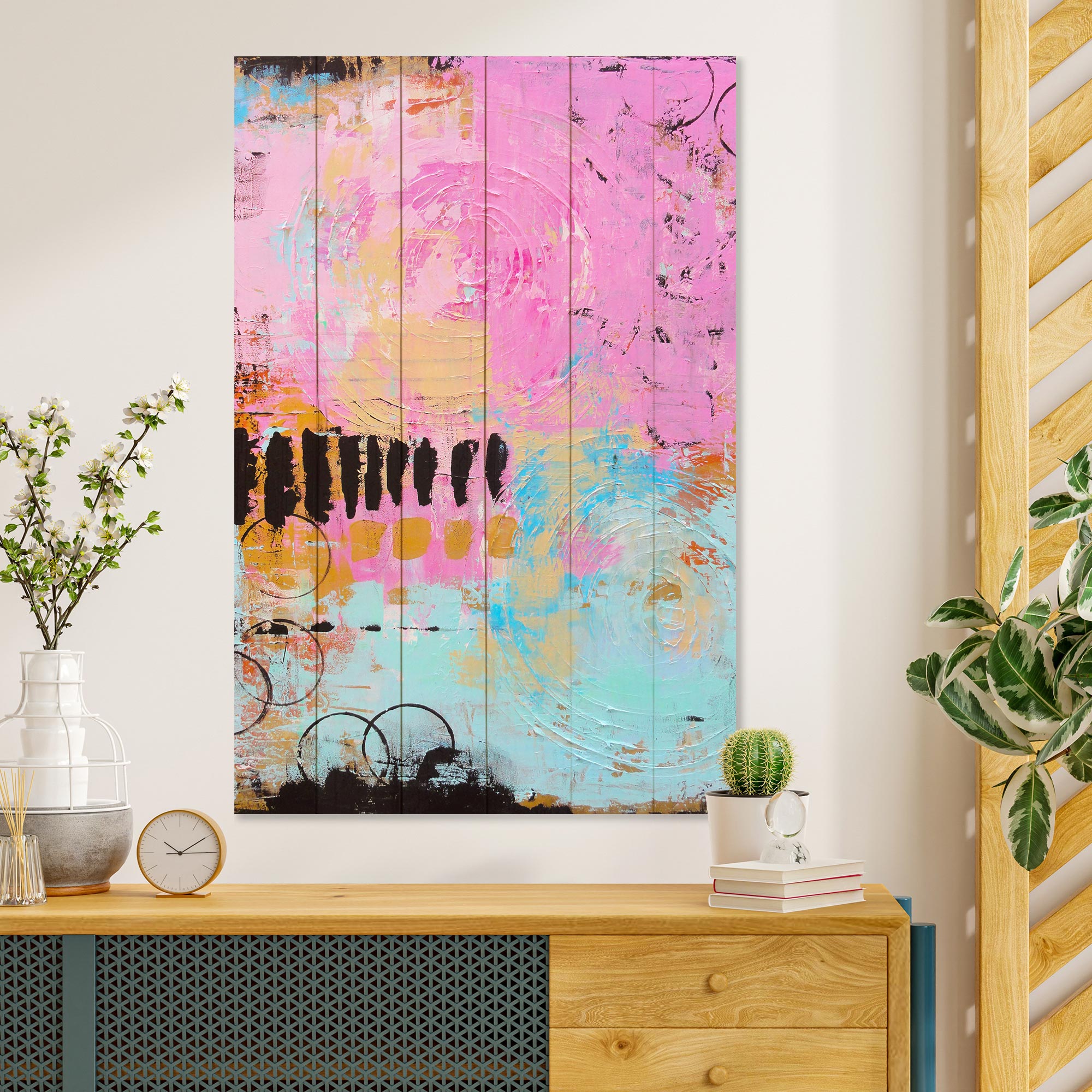 Obraz Wood Bunte Pinselstriche-30x40 cm