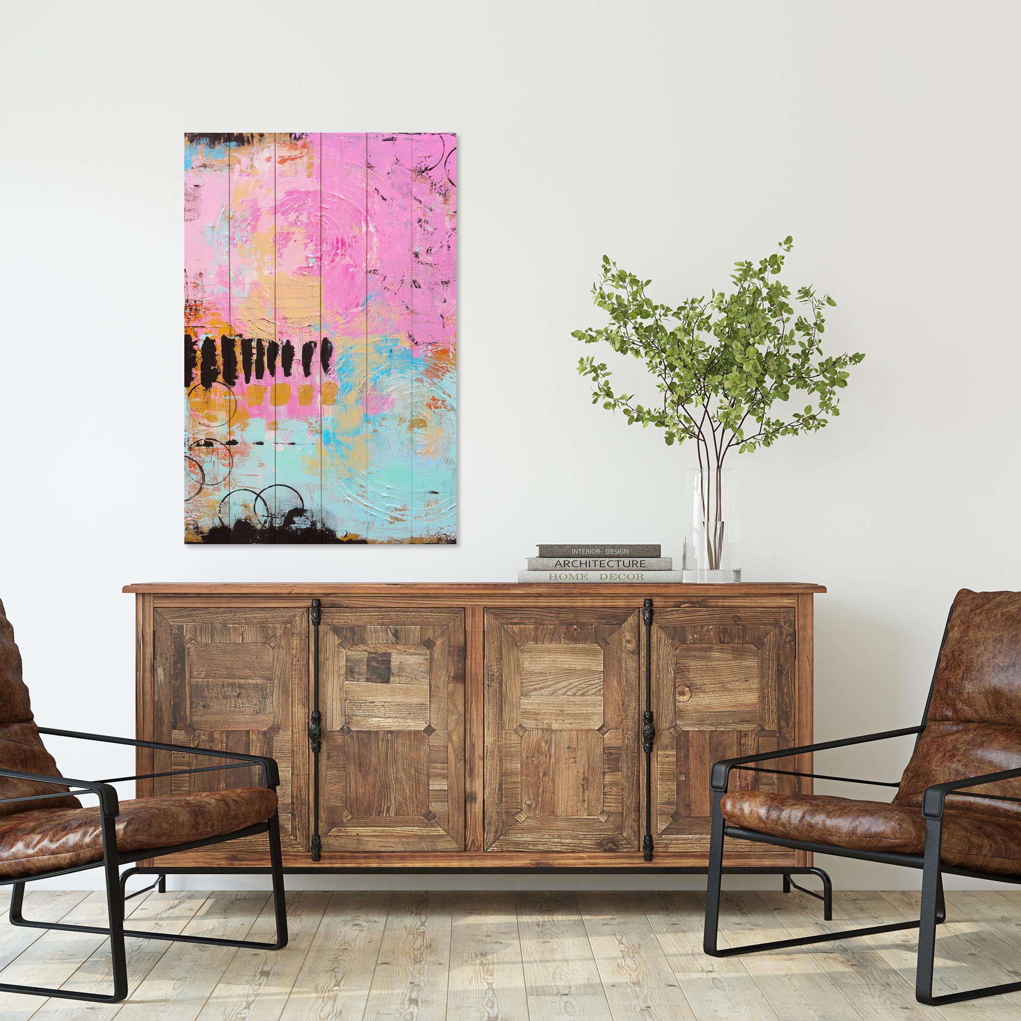 Obraz Wood Barevné tahy štětcem-50x70 cm
