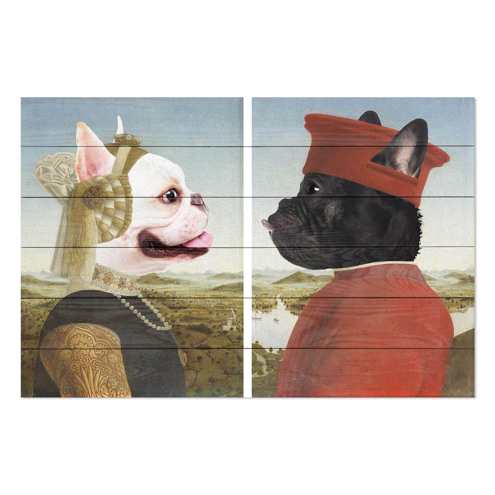Obraz Wood Frenchie Frederico mit Ehefrau-50x70 cm