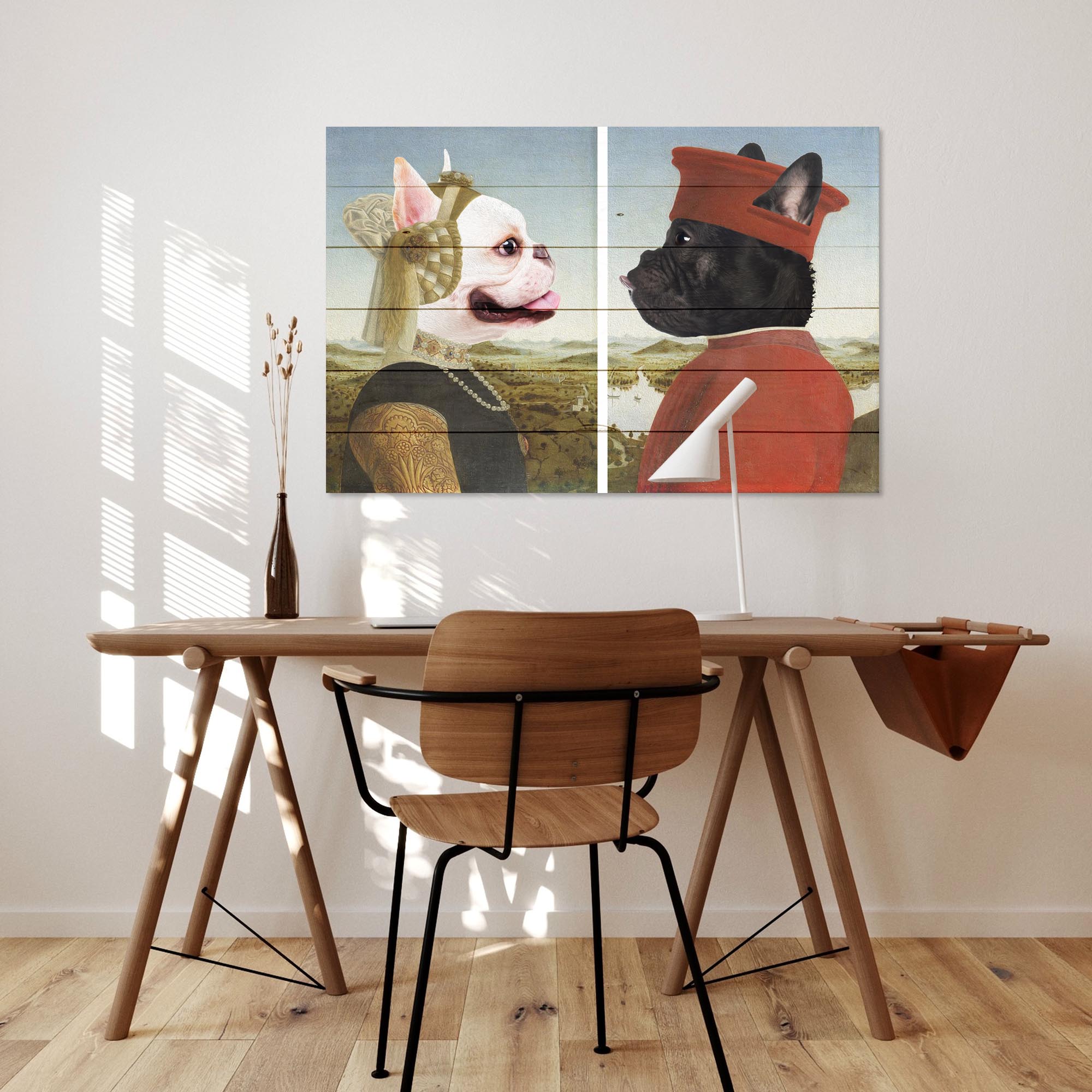 Obraz Wood Frenchie Frederico s manželkou-60x90 cm