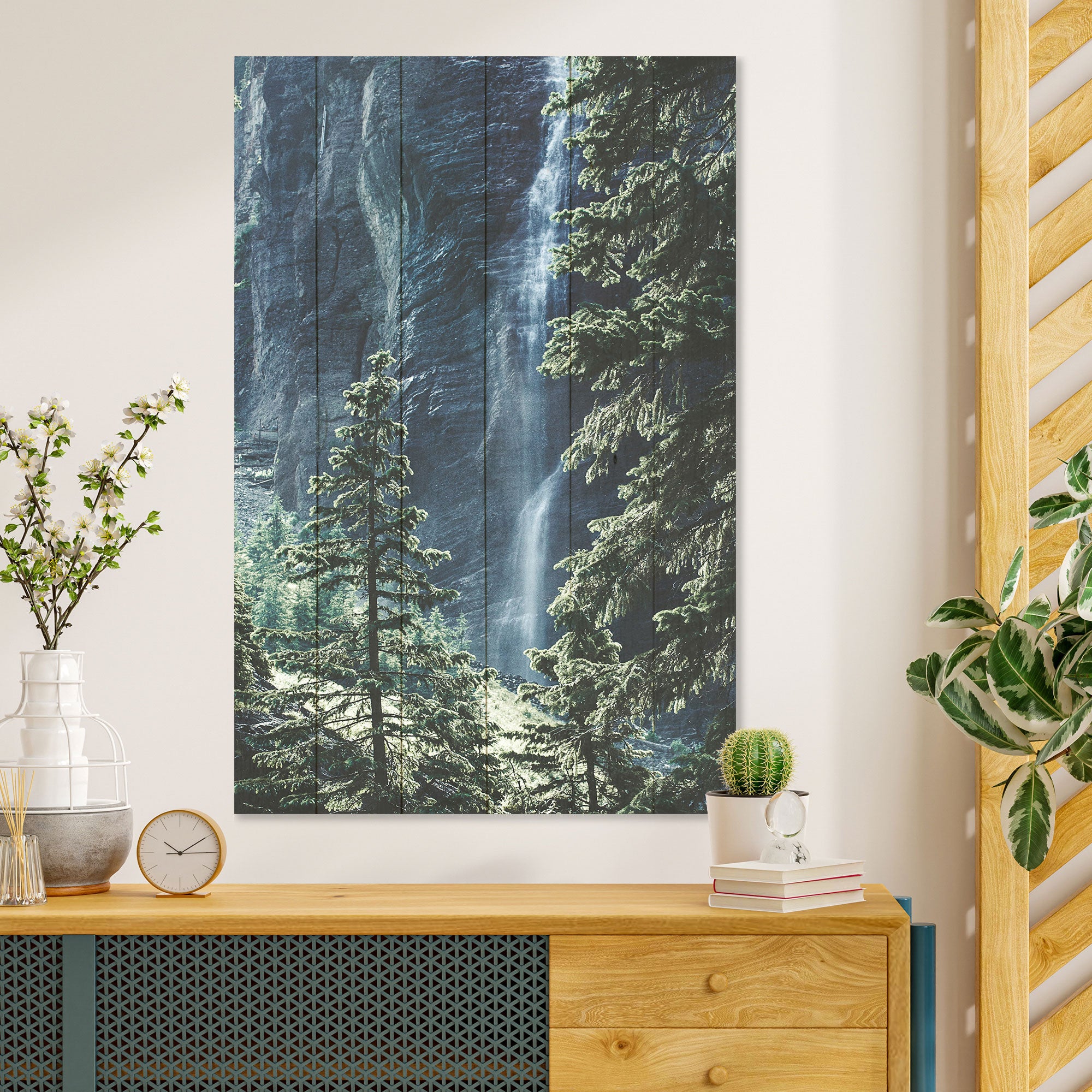 Obraz Dřevo Les Vodopád-50x70 cm