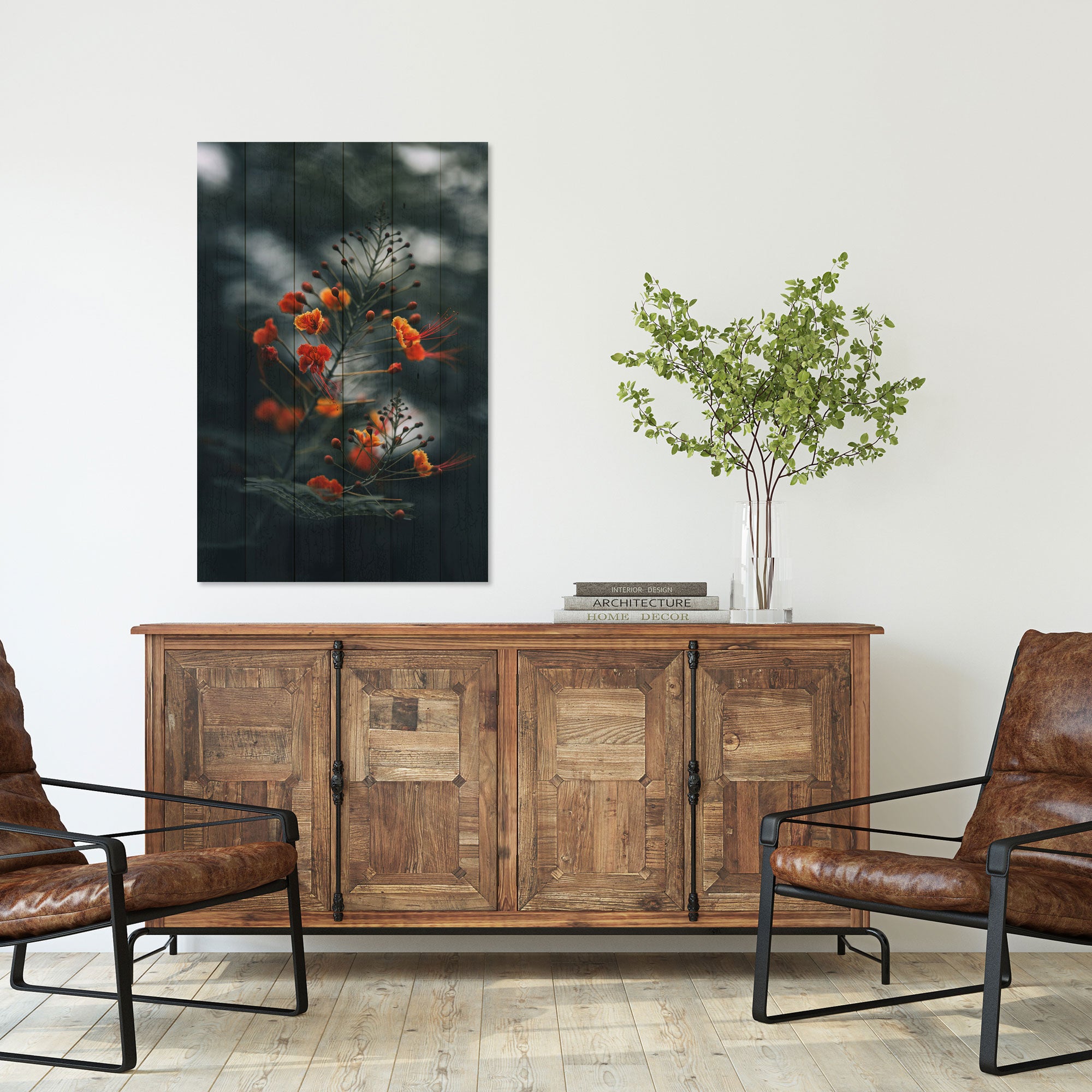 Bild Wood Little Orange Flowers-40x60 cm