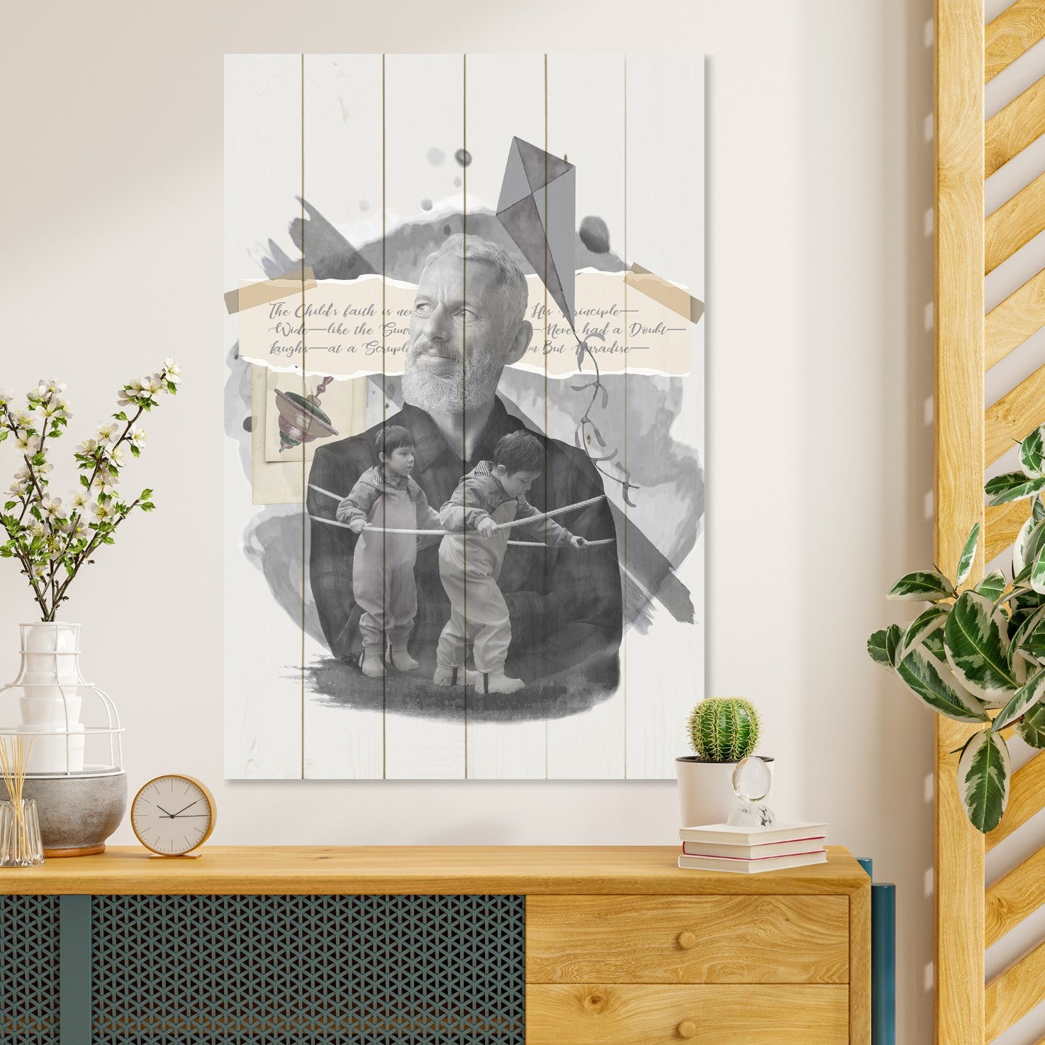 Obraz Wood Starý muž a malé deti-40x60 cm