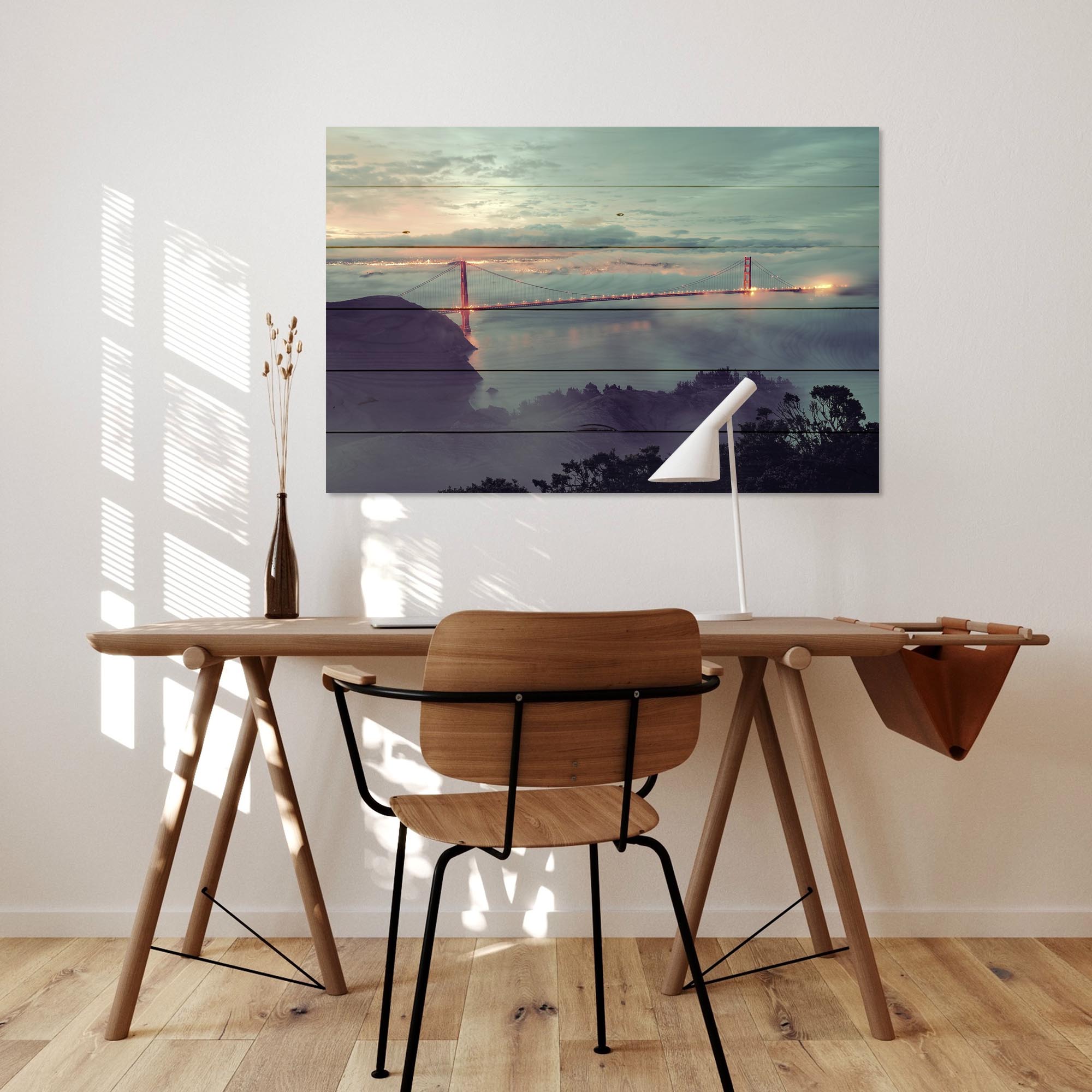 Obraz Dřevo Golden Gate Bridge v mlze-60x90 cm