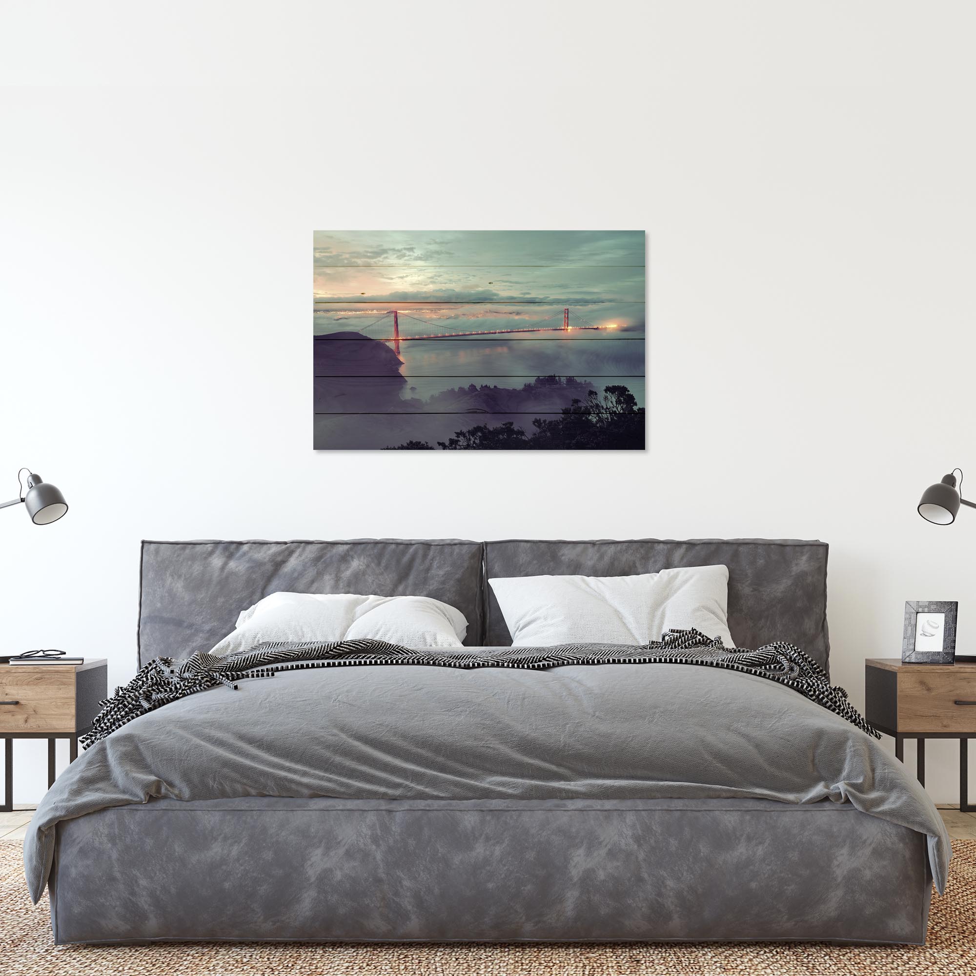Obraz Dřevo Golden Gate Bridge v mlze-30x40 cm