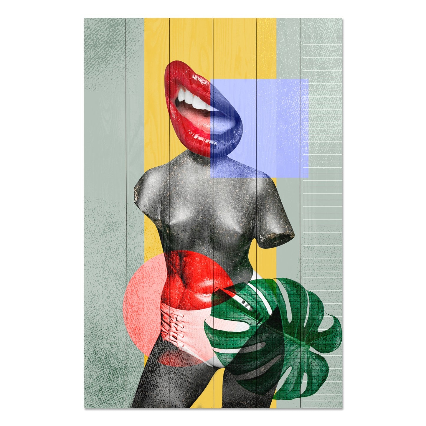 Bild Holz Buntes Vintage Collage Design-50x70 cm