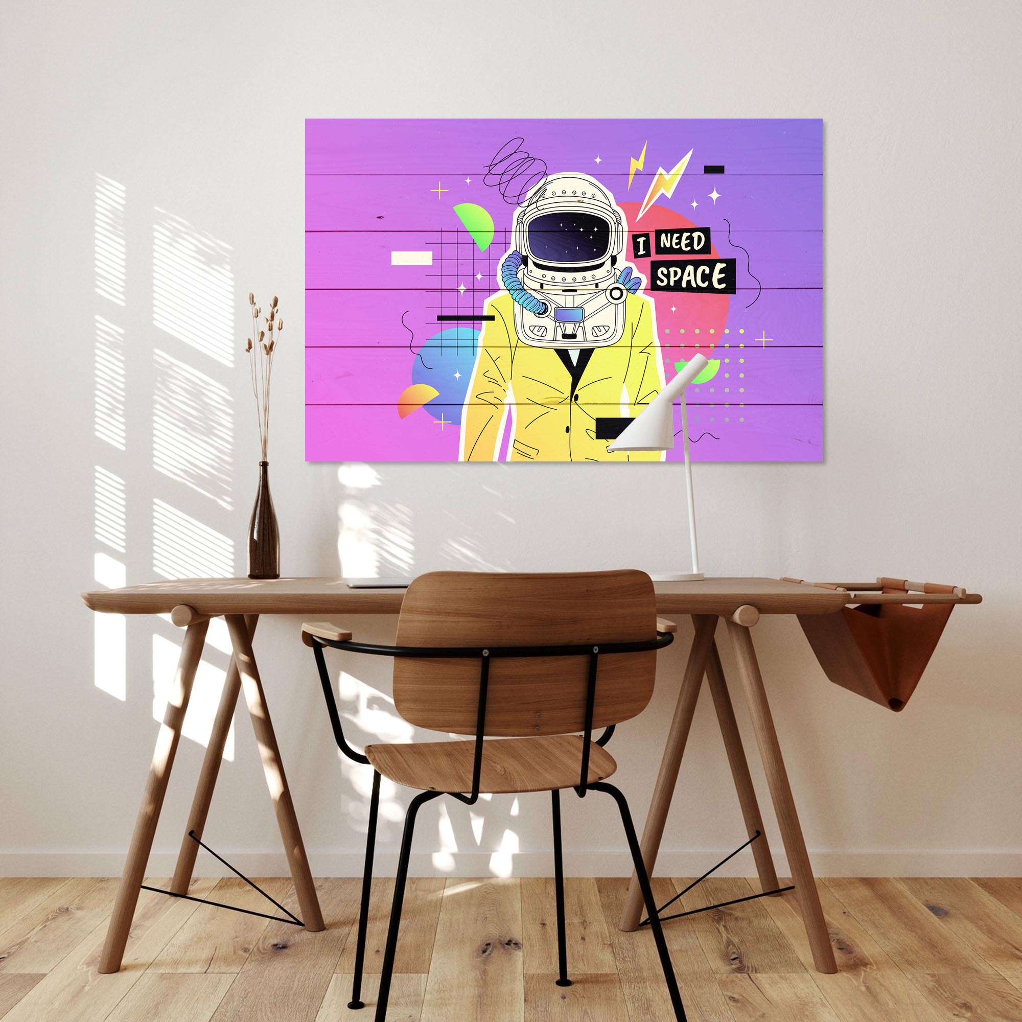 Obraz Dřevo Barevný Kosmonaut