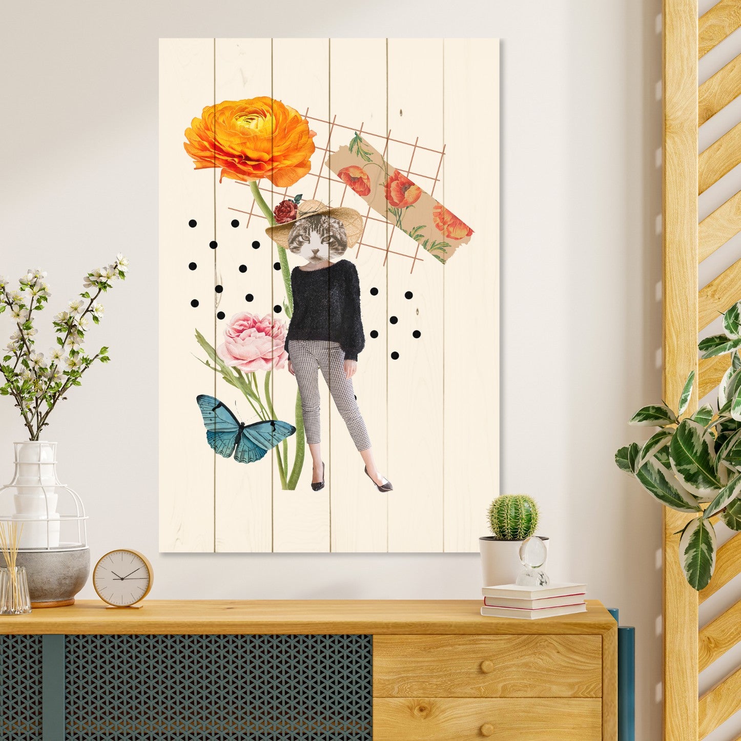 Bild Wood Feminines Ästhetisches Element Katze-40x60 cm