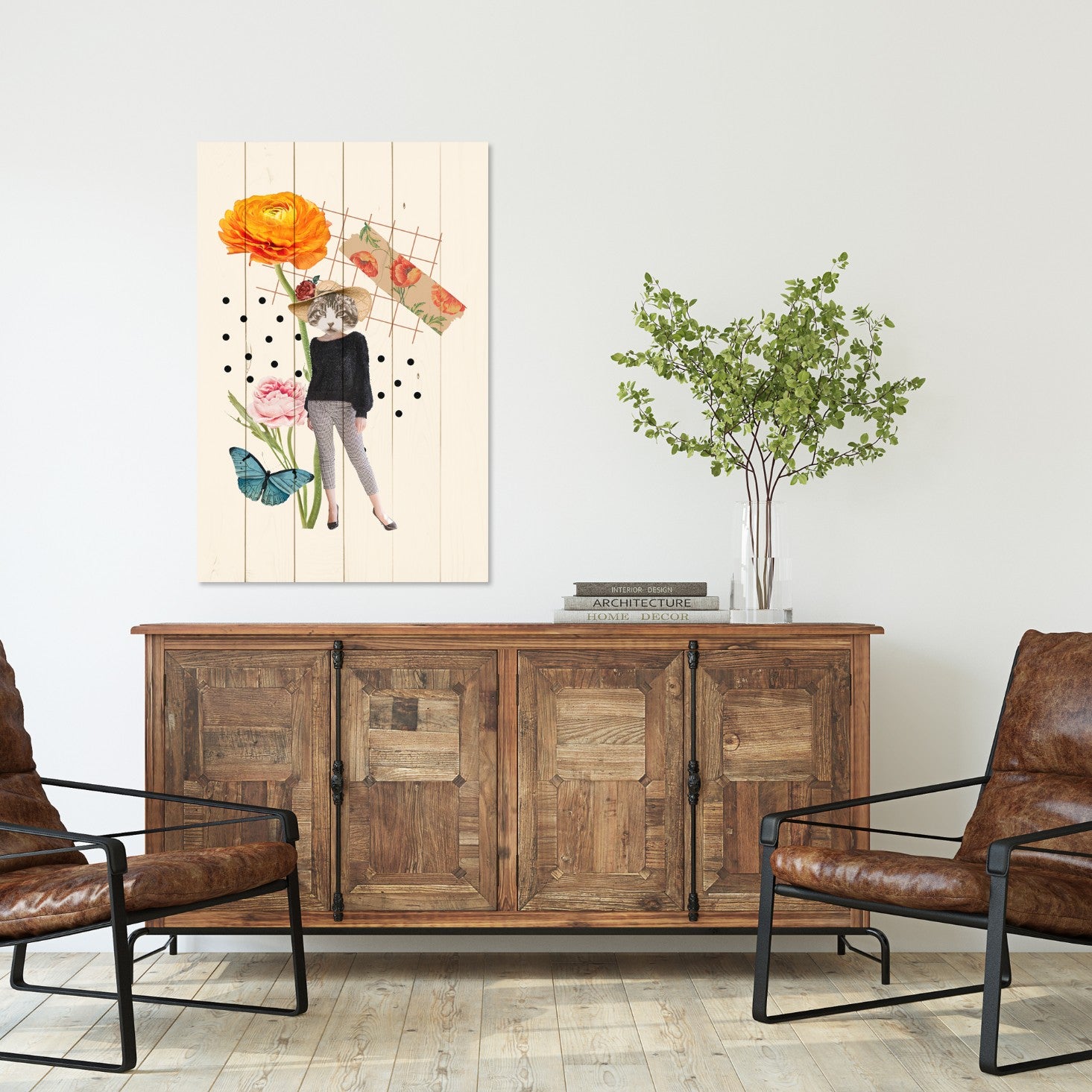 Bild Wood Feminines Ästhetisches Element Katze-40x60 cm