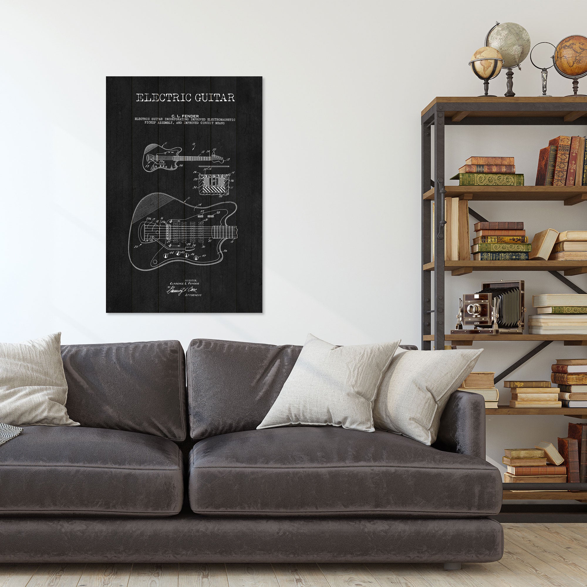 Obraz Wood Elektrická gitara čierna-40x60 cm