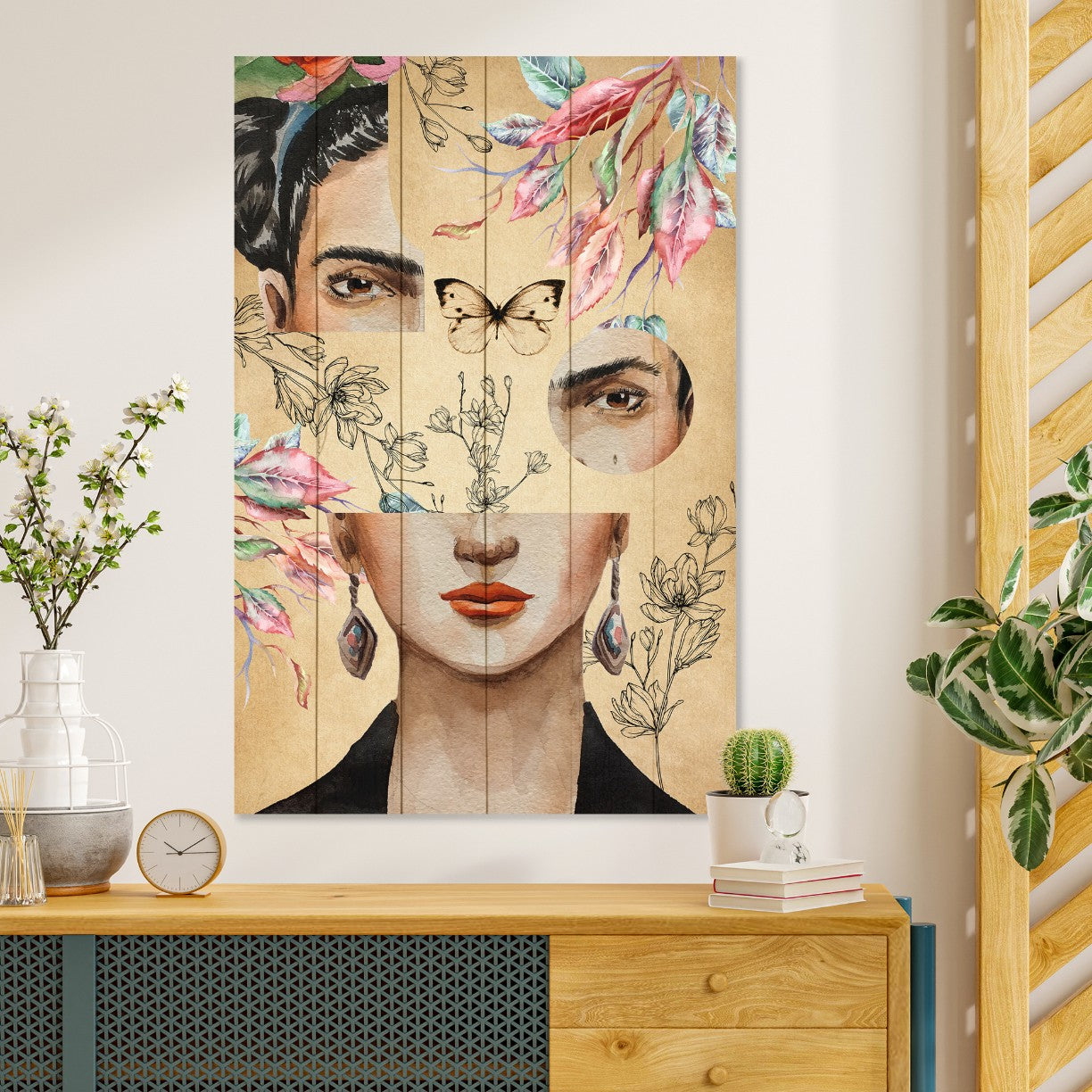 Obraz Wood Frida and Flower Collage