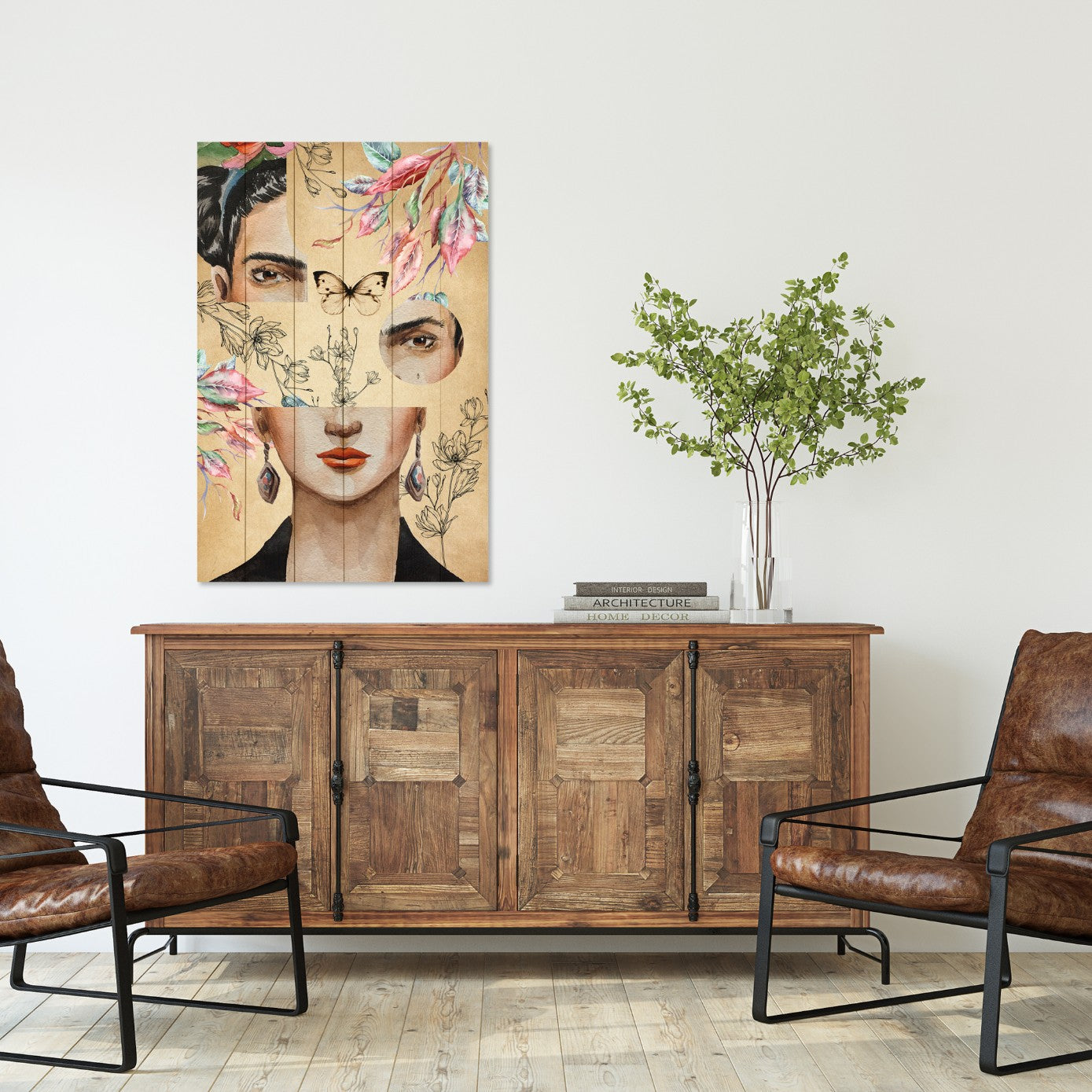 Bild Wood Frida und Blumen-Collage-20x30 cm