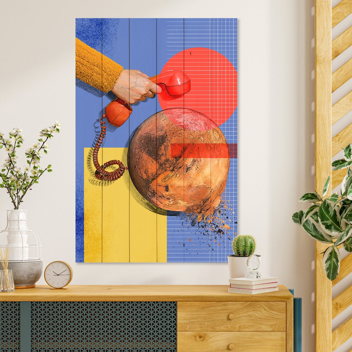 Wood Picture Artistic Red Phone-30x40 cm