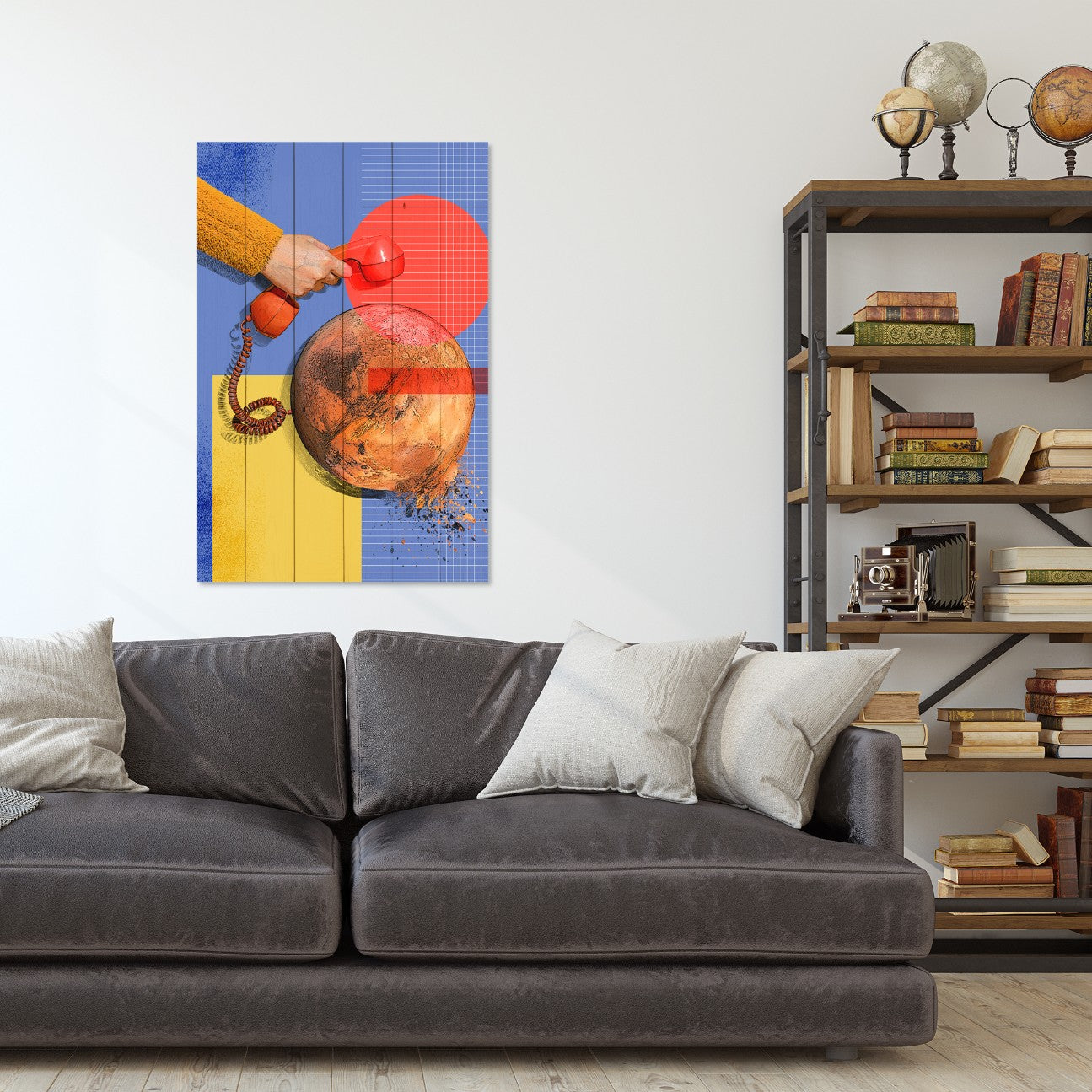 Wood Picture Artistic Red Phone-30x40 cm