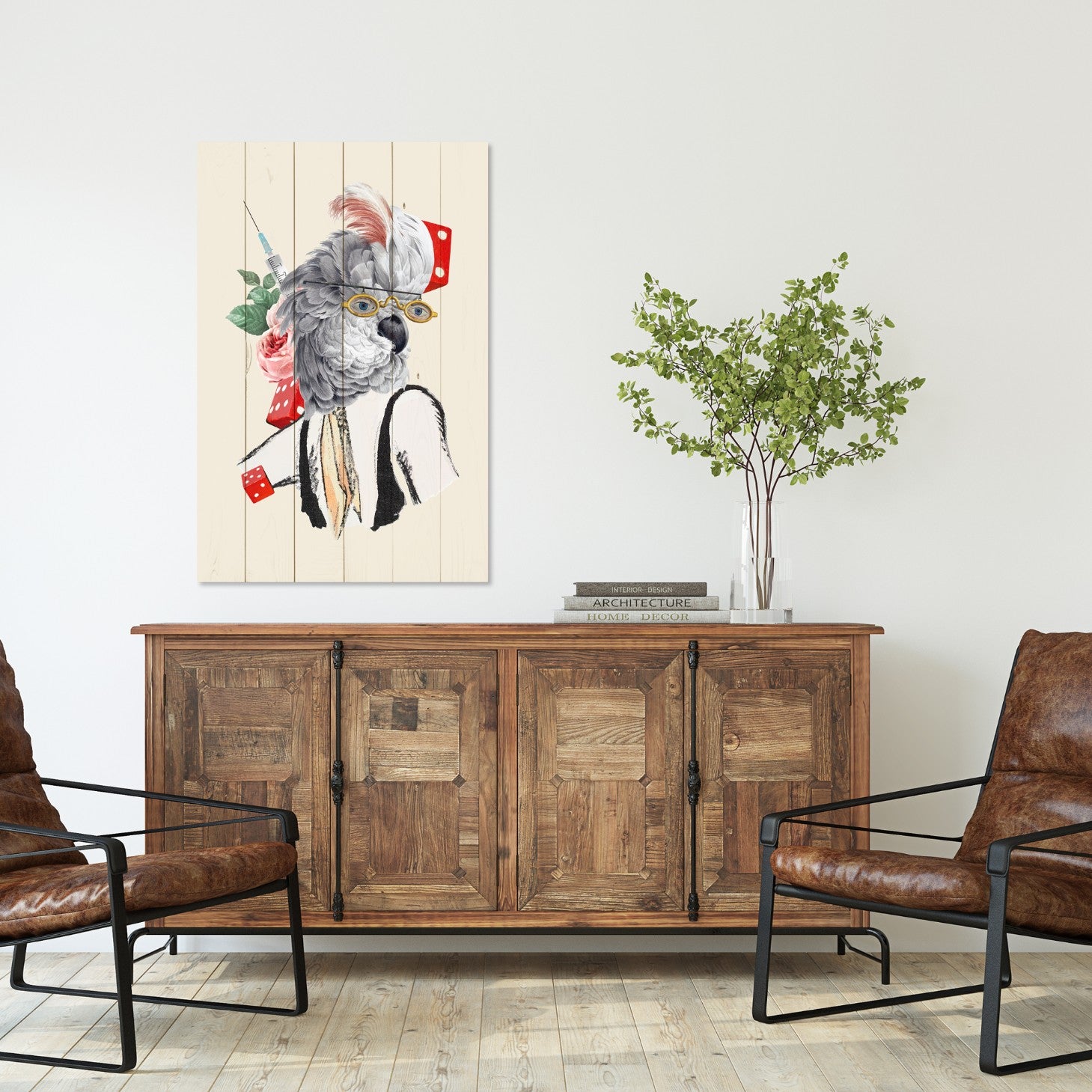 Wood Picture Antique Parrot-50x70 cm